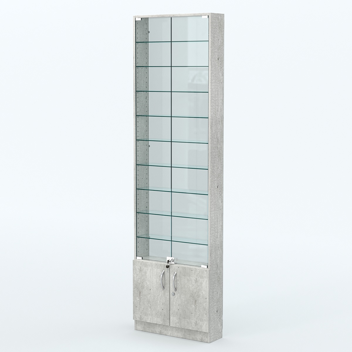 Торговая витрина с 9-ю стеклянными полками 150x600 мм серии NEXT-9 №2-1 (З/C - СТЕКЛО) Метрополитан Грей