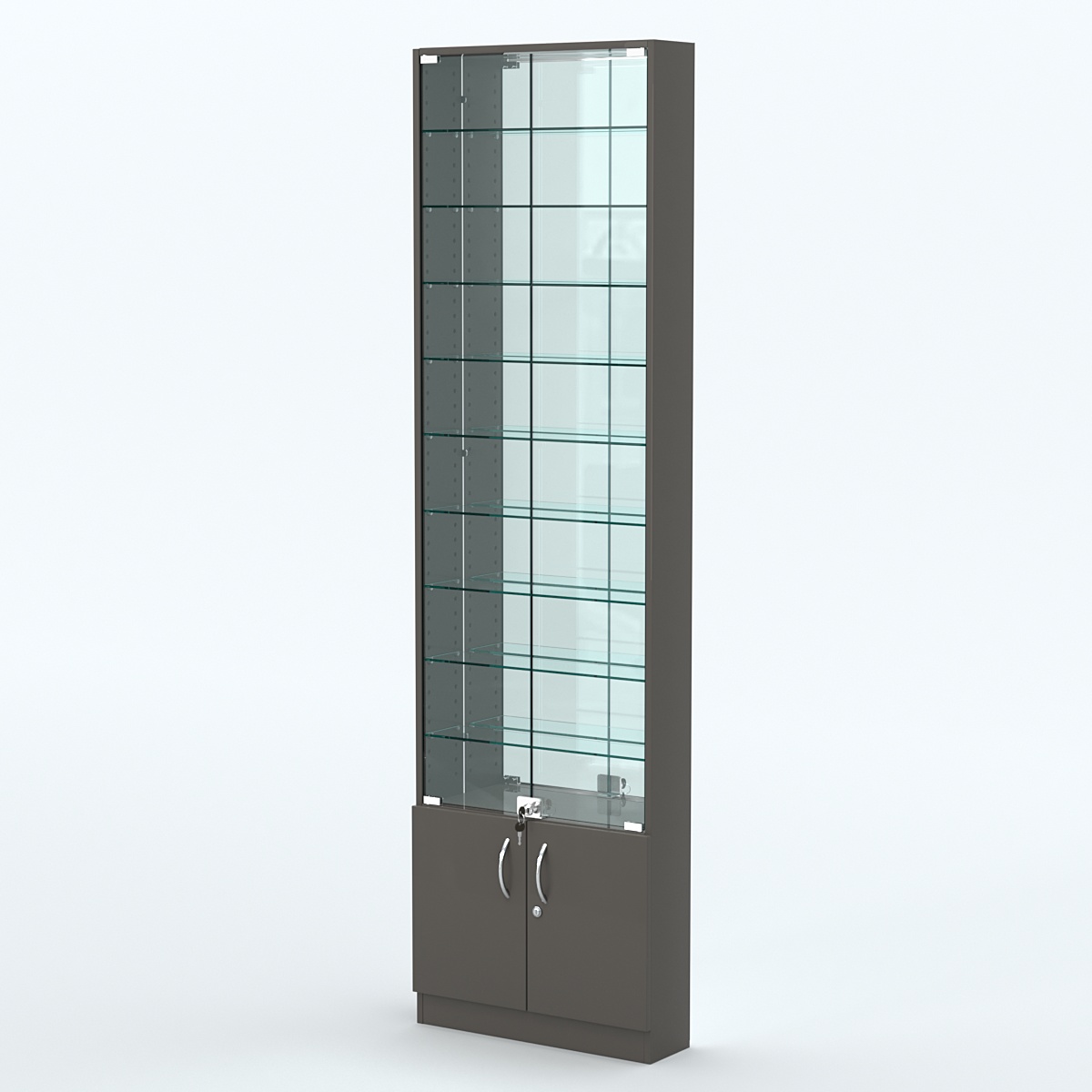 Торговая витрина с 9-ю стеклянными полками 150x600 мм серии NEXT-9 №2-2 (З/C - ЗЕРКАЛО) Черный