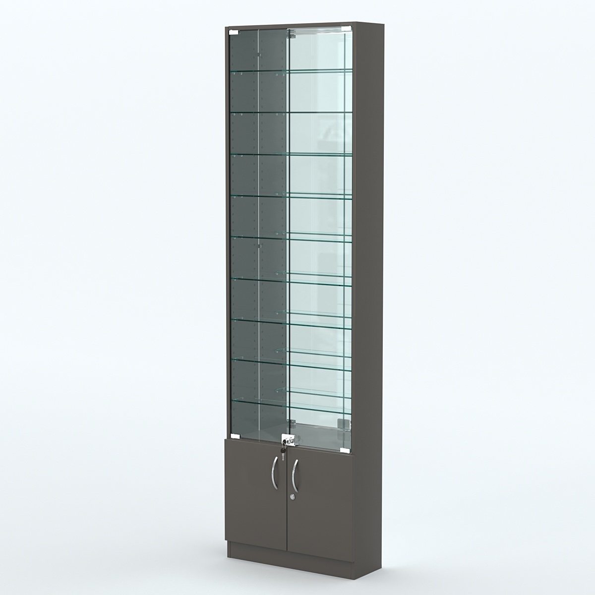 Торговая витрина с 9-ю стеклянными полками 200x600 мм серии NEXT-9 №3-2 (З/C - ЗЕРКАЛО) Черный