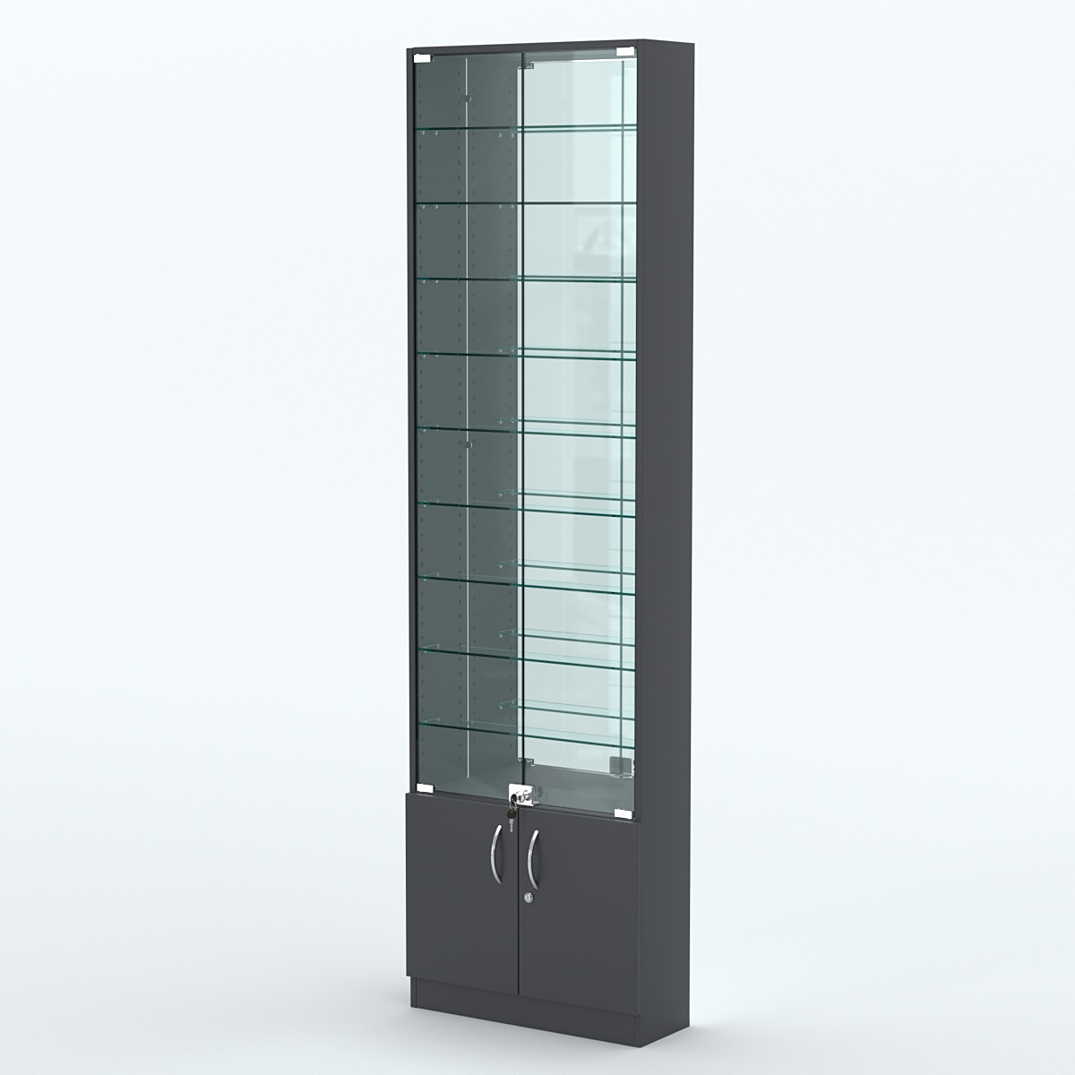 Торговая витрина с 9-ю стеклянными полками 200x600 мм серии NEXT-9 №3-2 (З/C - ЗЕРКАЛО) Антрацит