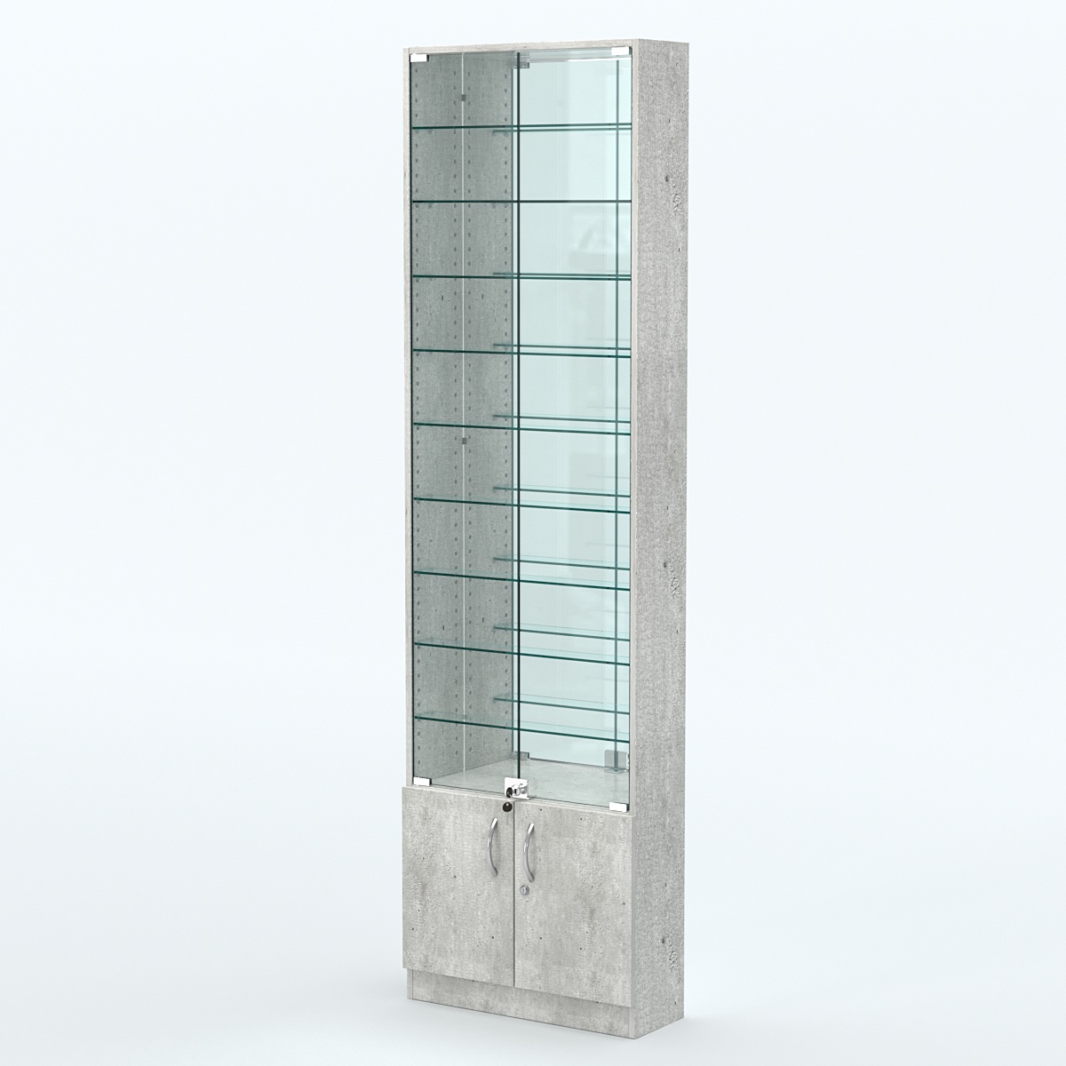 Торговая витрина с 9-ю стеклянными полками 200x600 мм серии NEXT-9 №3-2 (З/C - ЗЕРКАЛО) Метрополитан Грей