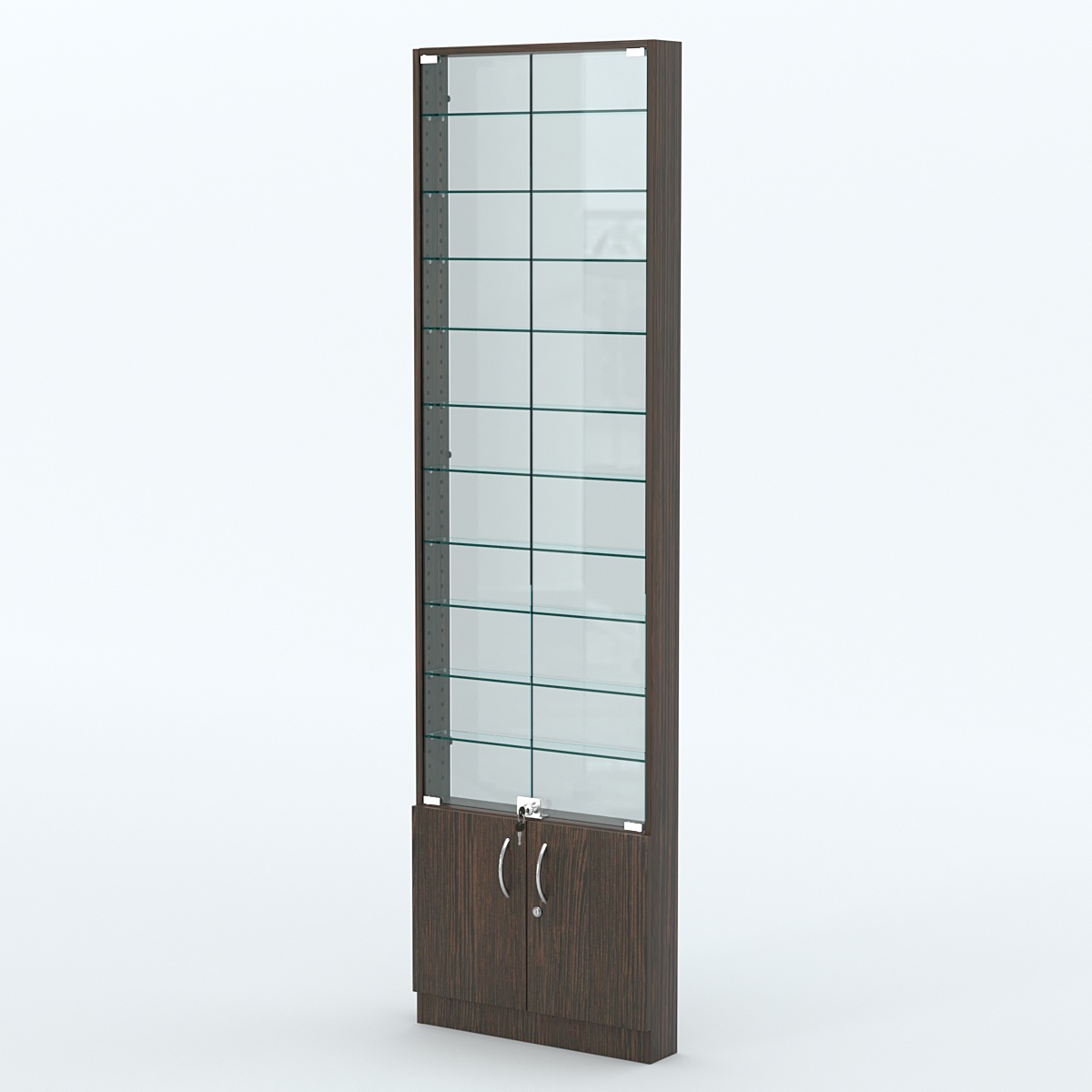Торговая витрина с 10-ю стеклянными полками 100x600 мм серии NEXT-10 №1-1 (З/C - СТЕКЛО) Дуб Венге