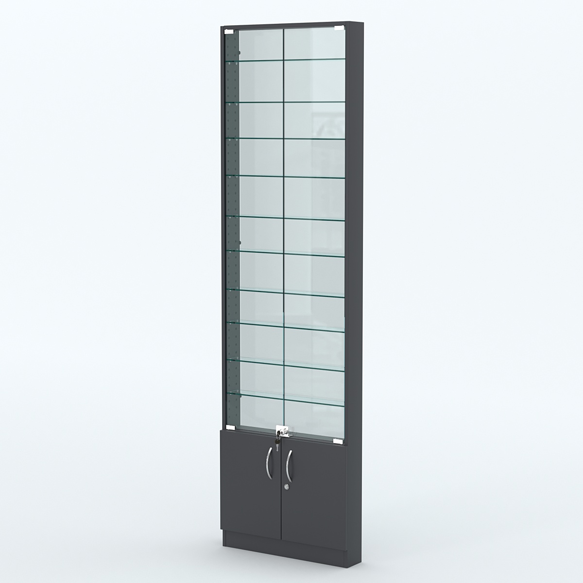 Торговая витрина с 10-ю стеклянными полками 100x600 мм серии NEXT-10 №1-1 (З/C - СТЕКЛО) Антрацит