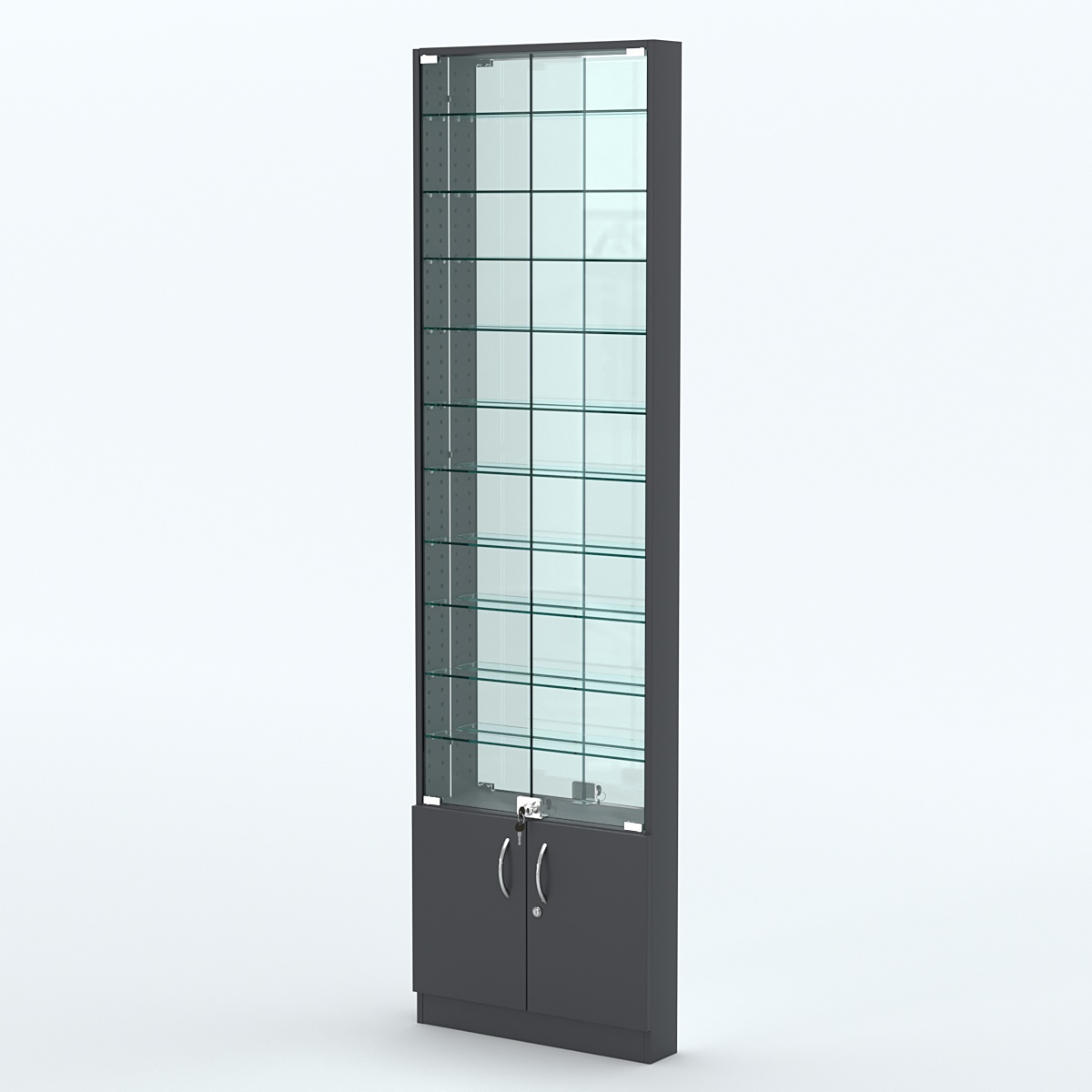 Торговая витрина с 10-ю стеклянными полками 100x600 мм серии NEXT-10 №1-2 (З/C - ЗЕРКАЛО) Антрацит