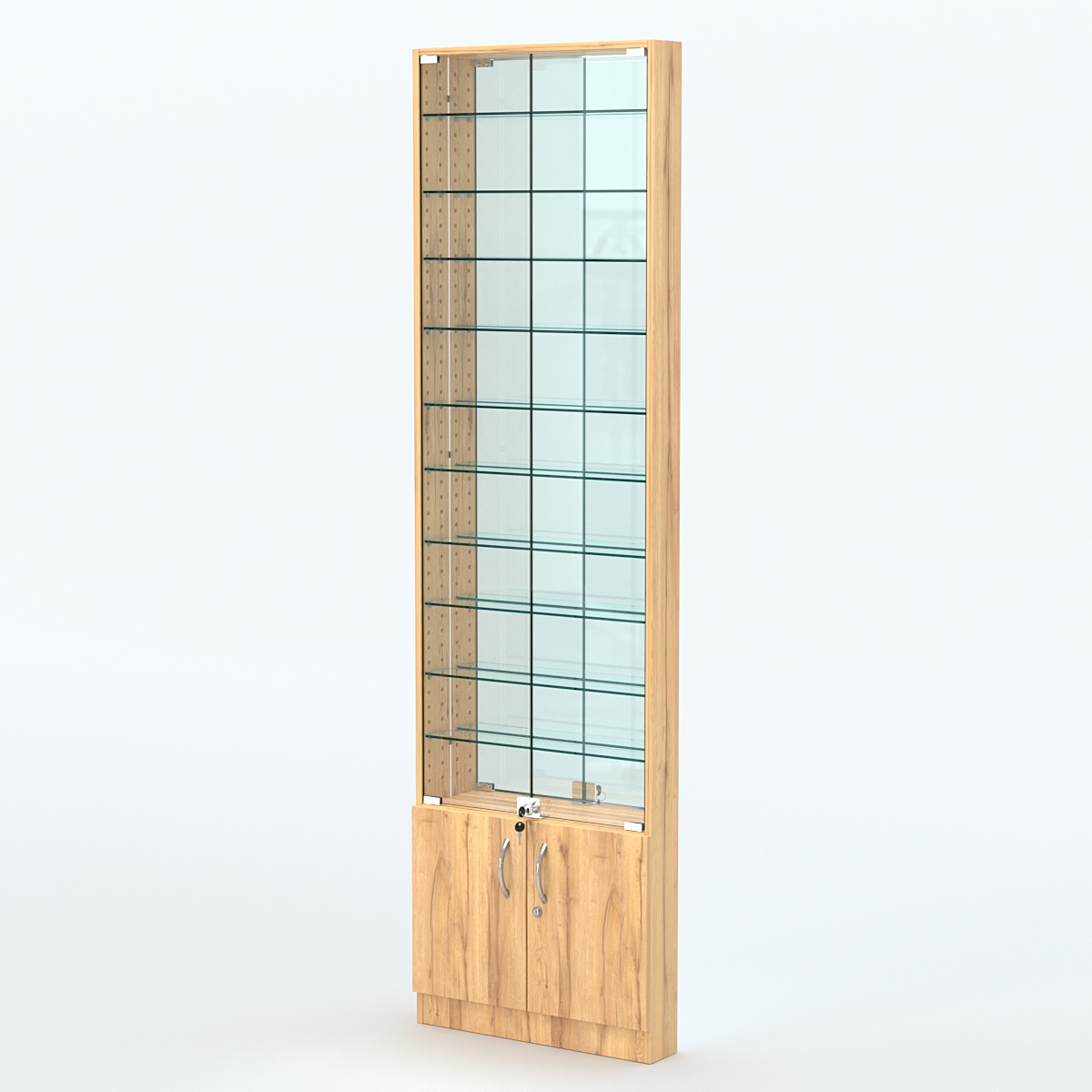 Торговая витрина с 10-ю стеклянными полками 100x600 мм серии NEXT-10 №1-2 (З/C - ЗЕРКАЛО) Дуб Золотистый