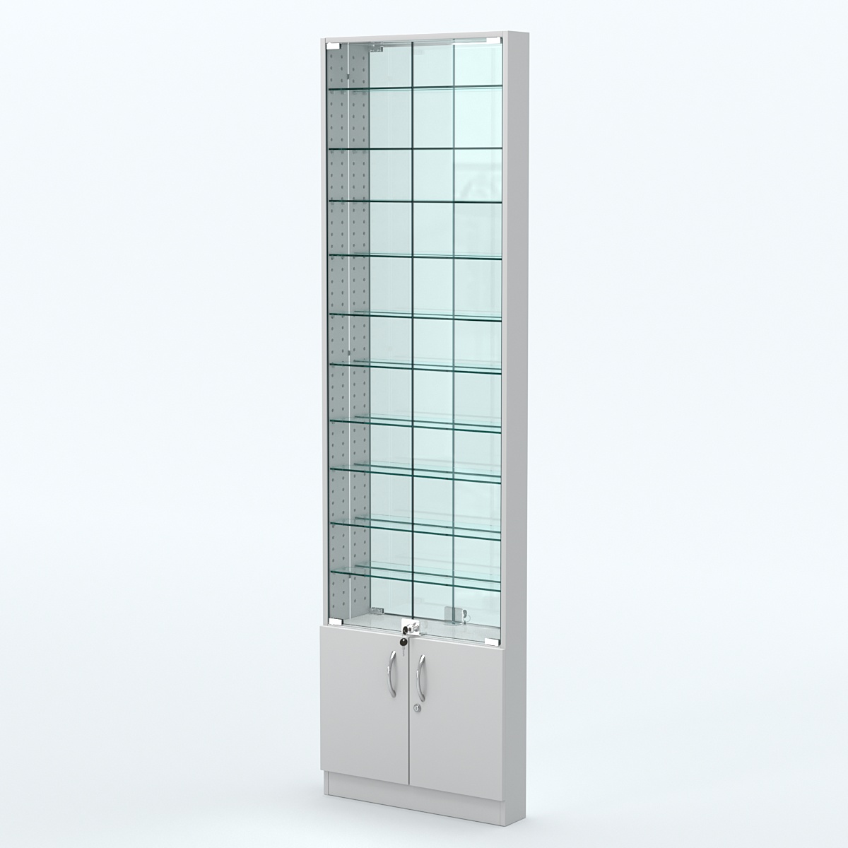 Торговая витрина с 10-ю стеклянными полками 100x600 мм серии NEXT-10 №1-2 (З/C - ЗЕРКАЛО) Серый