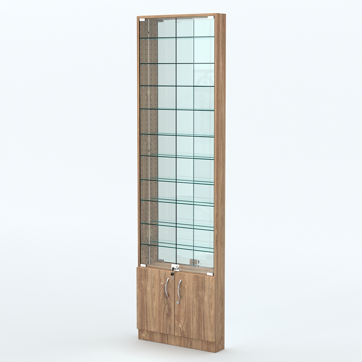 Торговая витрина с 10-ю стеклянными полками 100x600 мм серии NEXT-10 №1-2 (З/C - ЗЕРКАЛО) Дуб Канзас коричневый