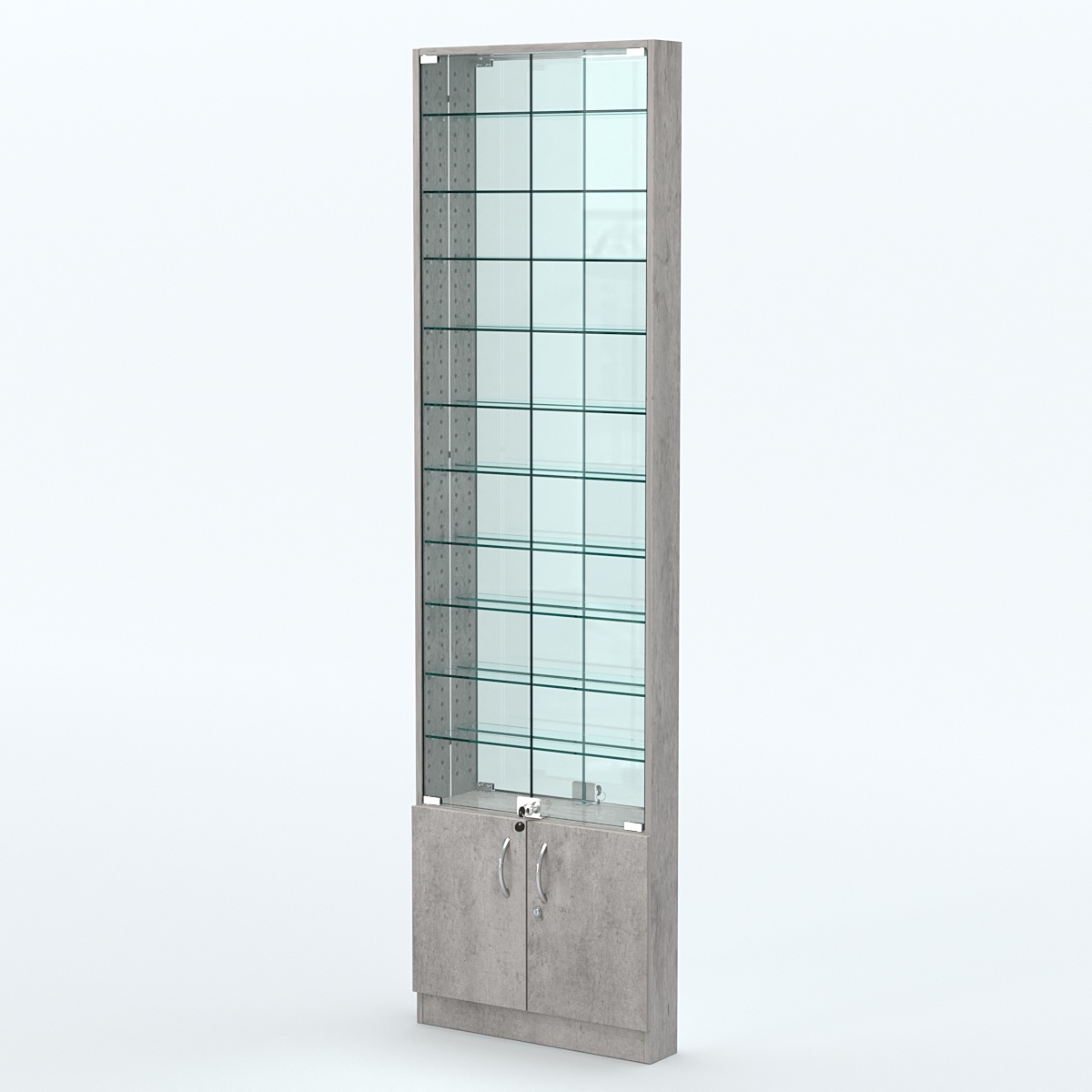 Торговая витрина с 10-ю стеклянными полками 100x600 мм серии NEXT-10 №1-2 (З/C - ЗЕРКАЛО) Бетон Чикаго светло-серый F186 ST9