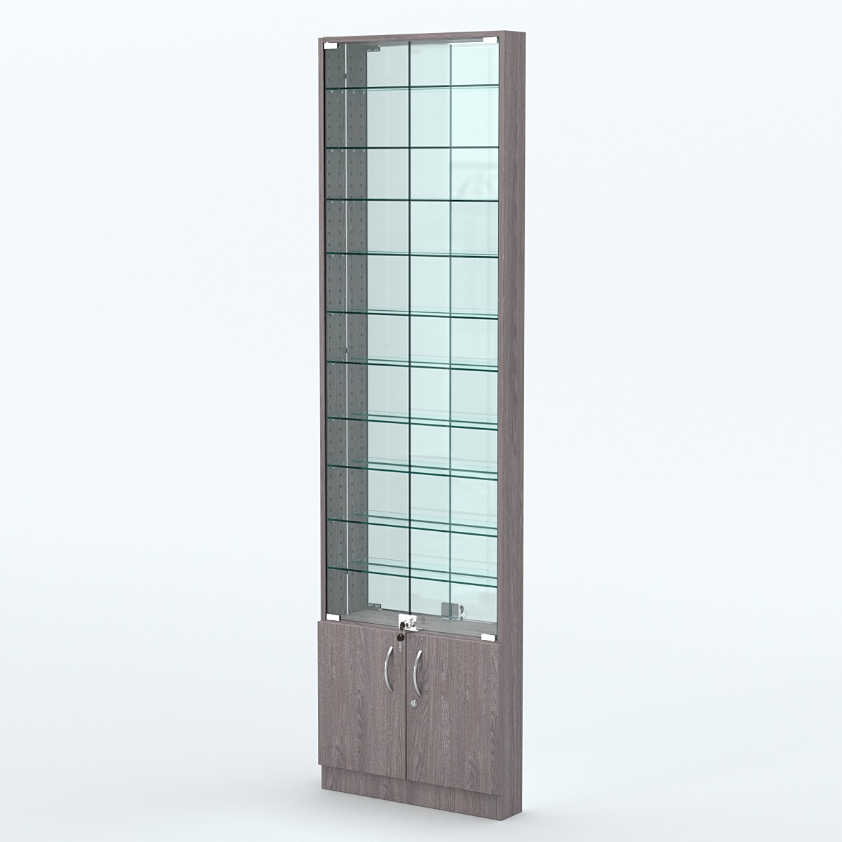 Торговая витрина с 10-ю стеклянными полками 100x600 мм серии NEXT-10 №1-2 (З/C - ЗЕРКАЛО) Ясень Анкор темный