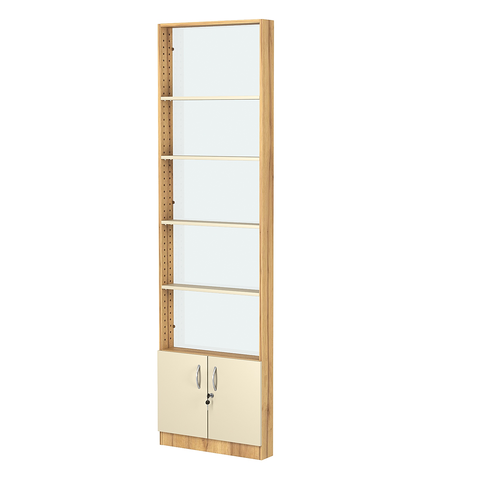 Стеллаж из ДСП с 4-мя полками 100x600 мм серии LEVEL-4 №1-1 (З/C - СТЕКЛО) Дуб Золотистый и Крем Вайс