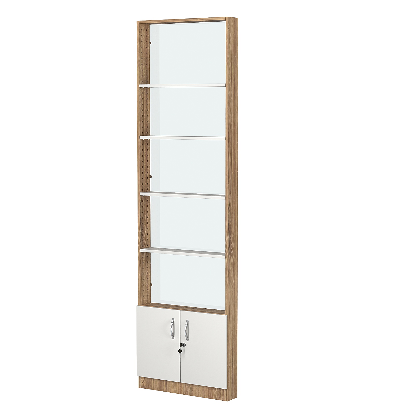 Стеллаж из ДСП с 4-мя полками 100x600 мм серии LEVEL-4 №1-1 (З/C - СТЕКЛО) Дуб Канзас коричневый + Белый