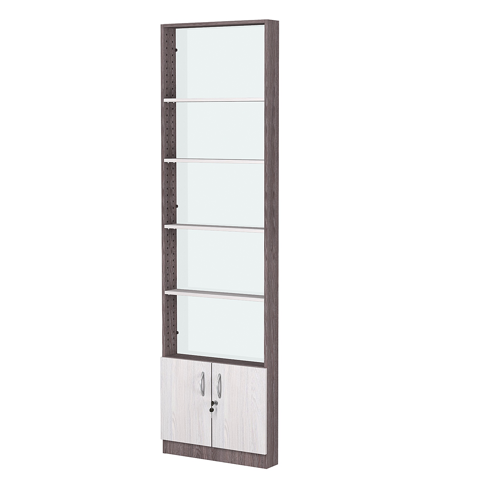 Стеллаж из ДСП с 4-мя полками 100x600 мм серии LEVEL-4 №1-1 (З/C - СТЕКЛО) Ясень Анкор темный + Ясень Анкор светлый