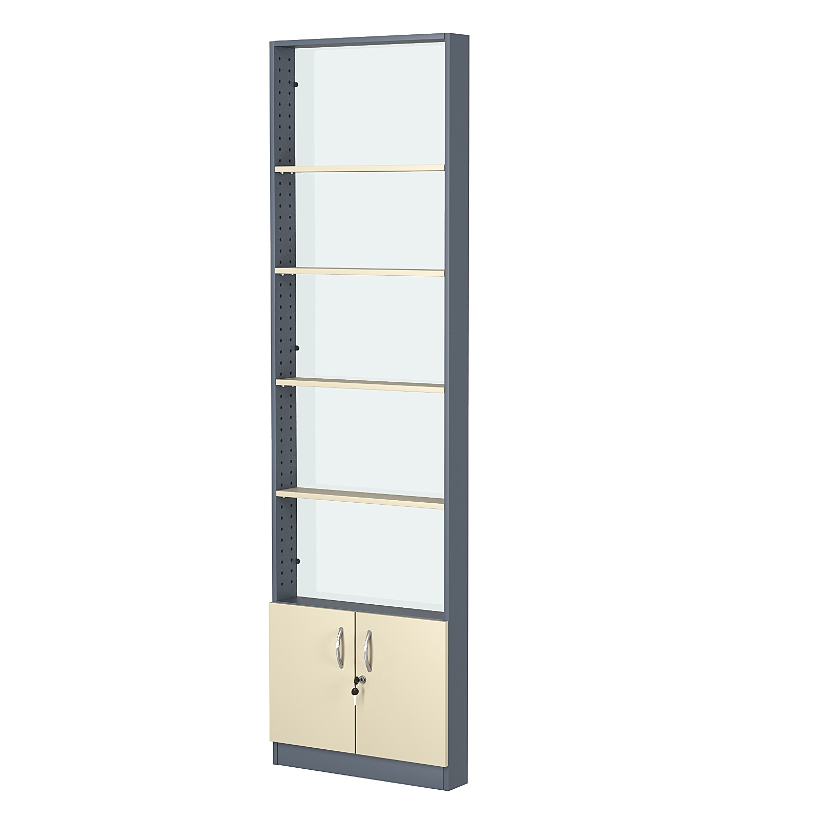 Стеллаж из ДСП с 4-мя полками 100x600 мм серии LEVEL-4 №1-1 (З/C - СТЕКЛО) Темно-серый + Крем Вайс