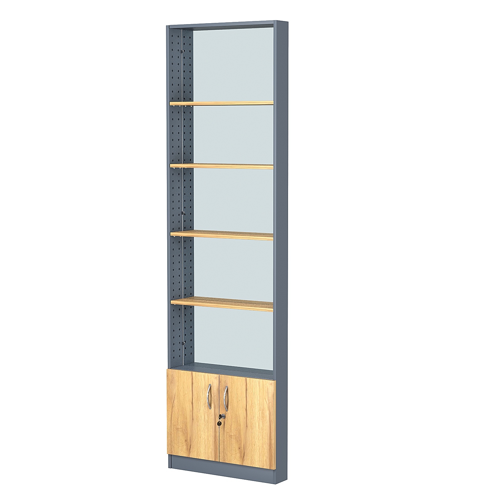 Стеллаж из ДСП с 4-мя полками 100x600 мм серии LEVEL-4 №1-2 (З/C - ЗЕРКАЛО) Темно-серый и Дуб Золотистый