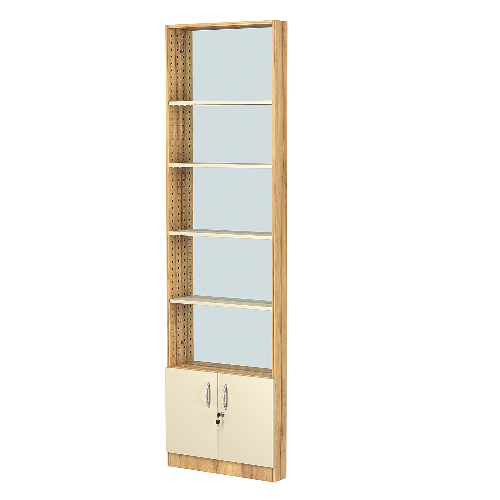 Стеллаж из ДСП с 4-мя полками 100x600 мм серии LEVEL-4 №1-2 (З/C - ЗЕРКАЛО) Дуб Золотистый и Крем Вайс