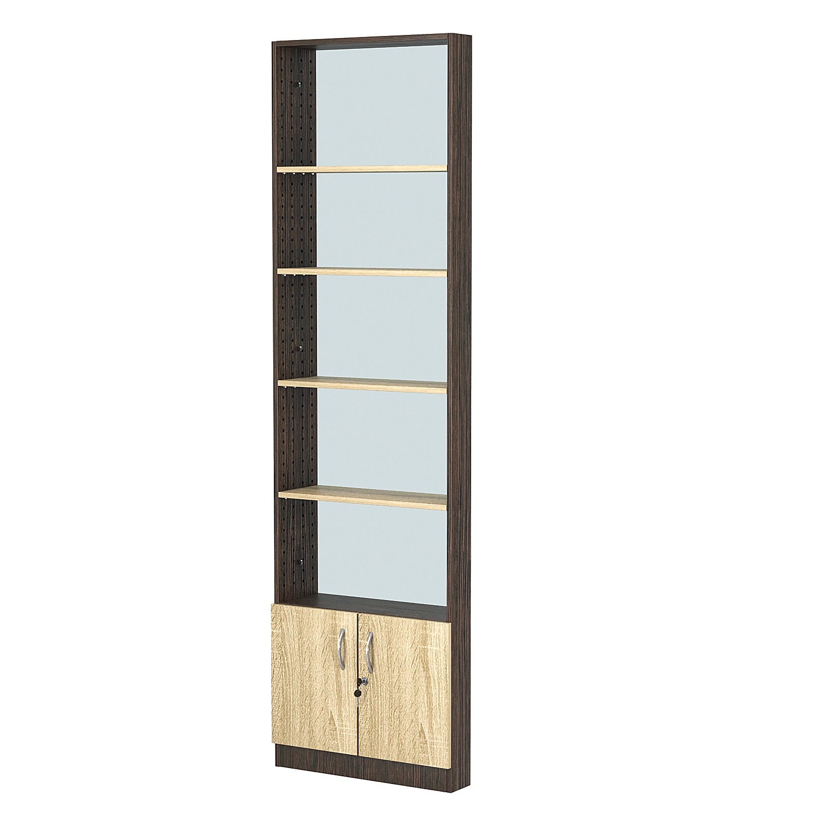 Стеллаж из ДСП с 4-мя полками 100x600 мм серии LEVEL-4 №1-2 (З/C - ЗЕРКАЛО) Дуб Венге + Дуб Сонома