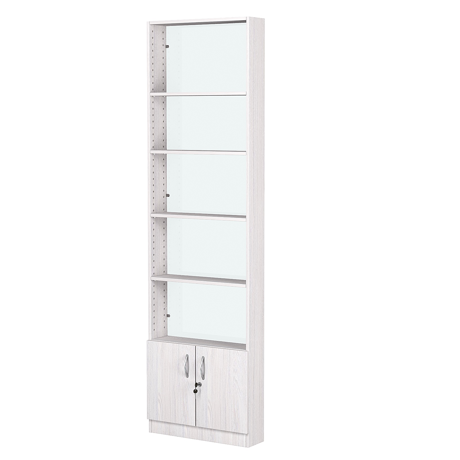 Стеллаж из ДСП с 4-мя полками 150x600 мм серии LEVEL-4 №2-1 (З/C - СТЕКЛО) Ясень Анкор светлый