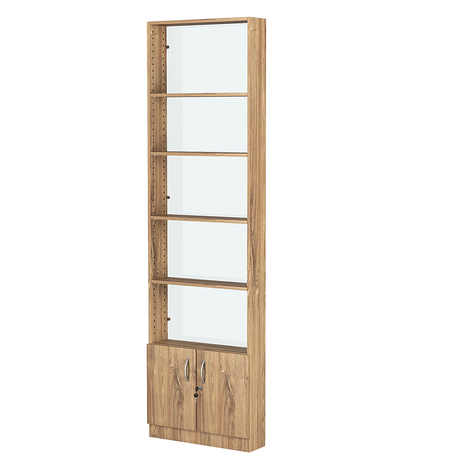 Стеллаж из ДСП с 4-мя полками 150x600 мм серии LEVEL-4 №2-1 (З/C - СТЕКЛО) Дуб Канзас коричневый