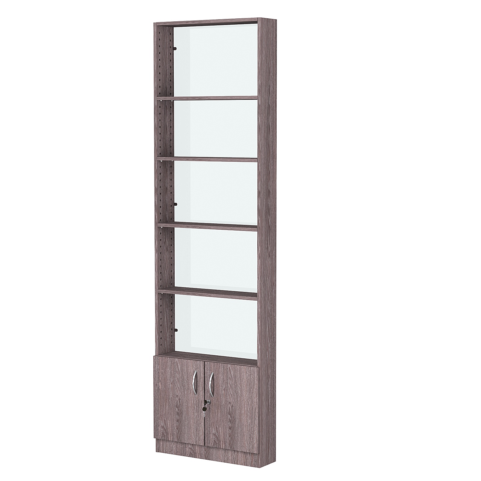 Стеллаж из ДСП с 4-мя полками 150x600 мм серии LEVEL-4 №2-1 (З/C - СТЕКЛО) Ясень Анкор темный