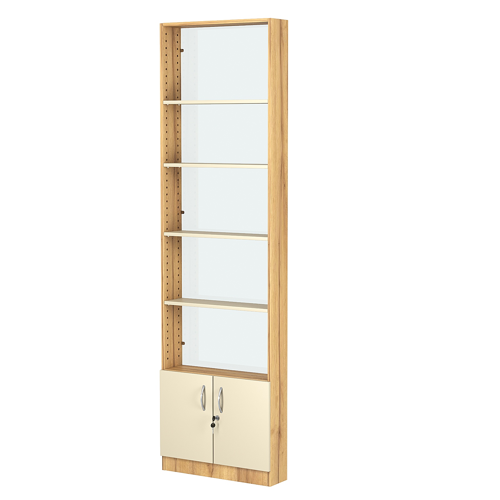 Стеллаж из ДСП с 4-мя полками 150x600 мм серии LEVEL-4 №2-1 (З/C - СТЕКЛО) Дуб Золотистый и Крем Вайс