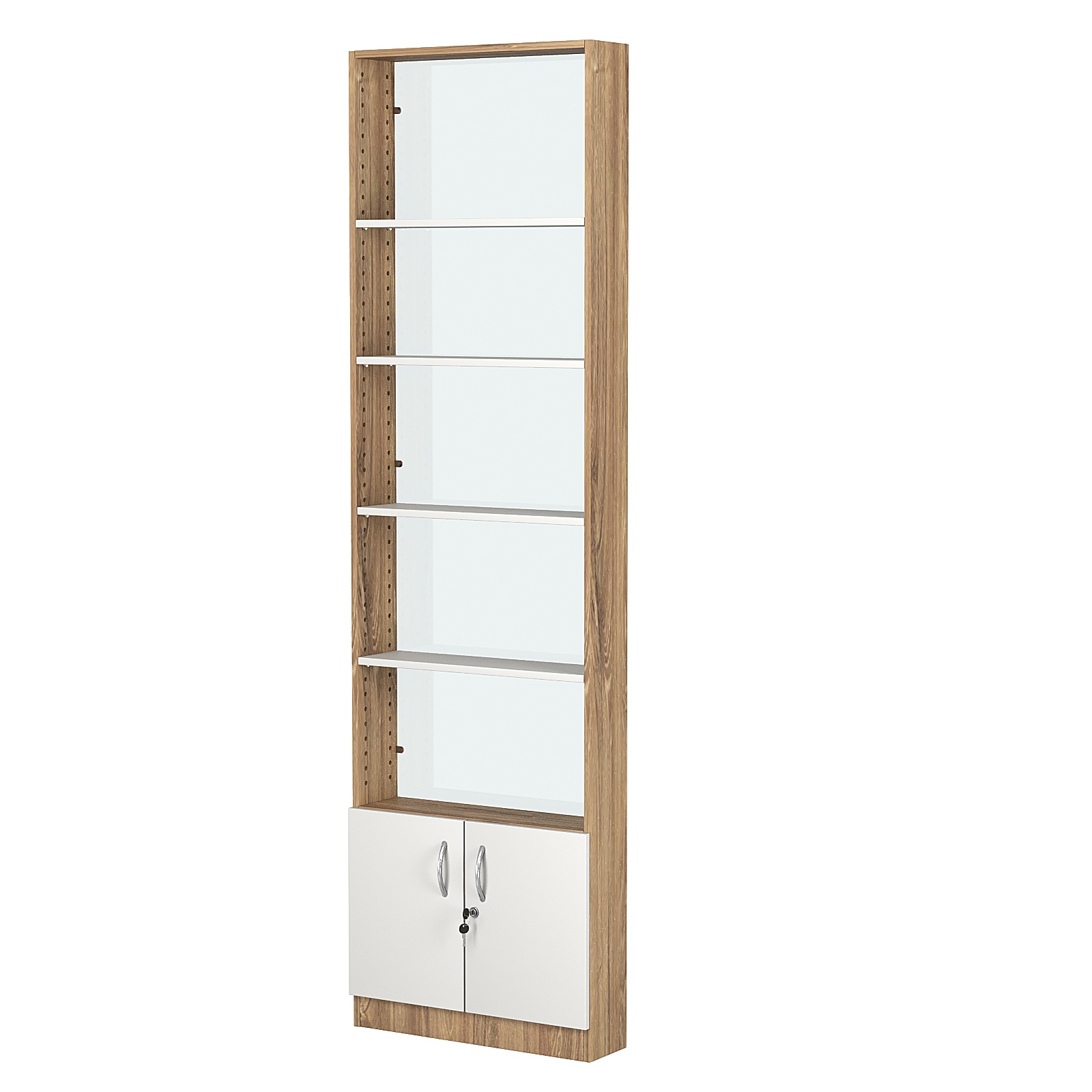 Стеллаж из ДСП с 4-мя полками 150x600 мм серии LEVEL-4 №2-1 (З/C - СТЕКЛО) Дуб Канзас коричневый + Белый