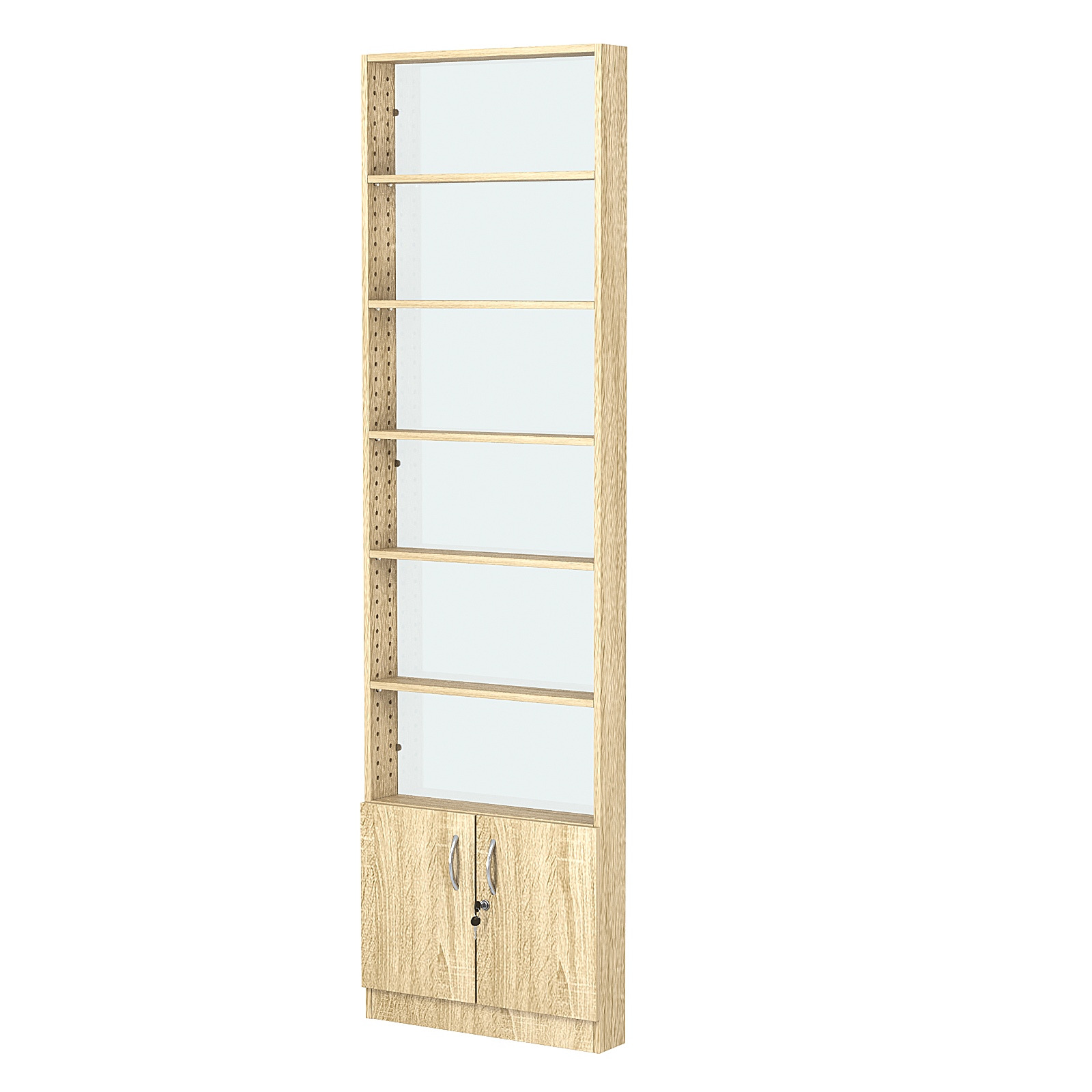 Стеллаж из ДСП с 5-ю полками 100x600 мм серии LEVEL-5 №1-1 (З/C - СТЕКЛО) Дуб Сонома