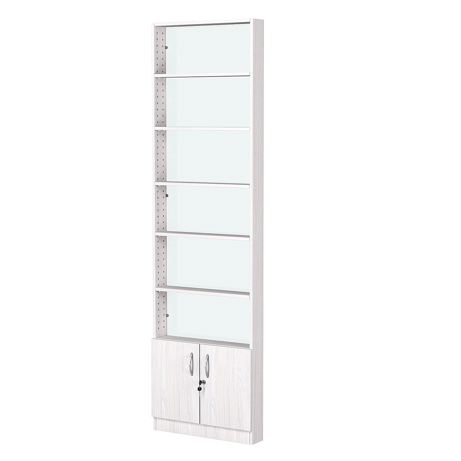 Стеллаж из ДСП с 5-ю полками 100x600 мм серии LEVEL-5 №1-1 (З/C - СТЕКЛО) Ясень Анкор светлый