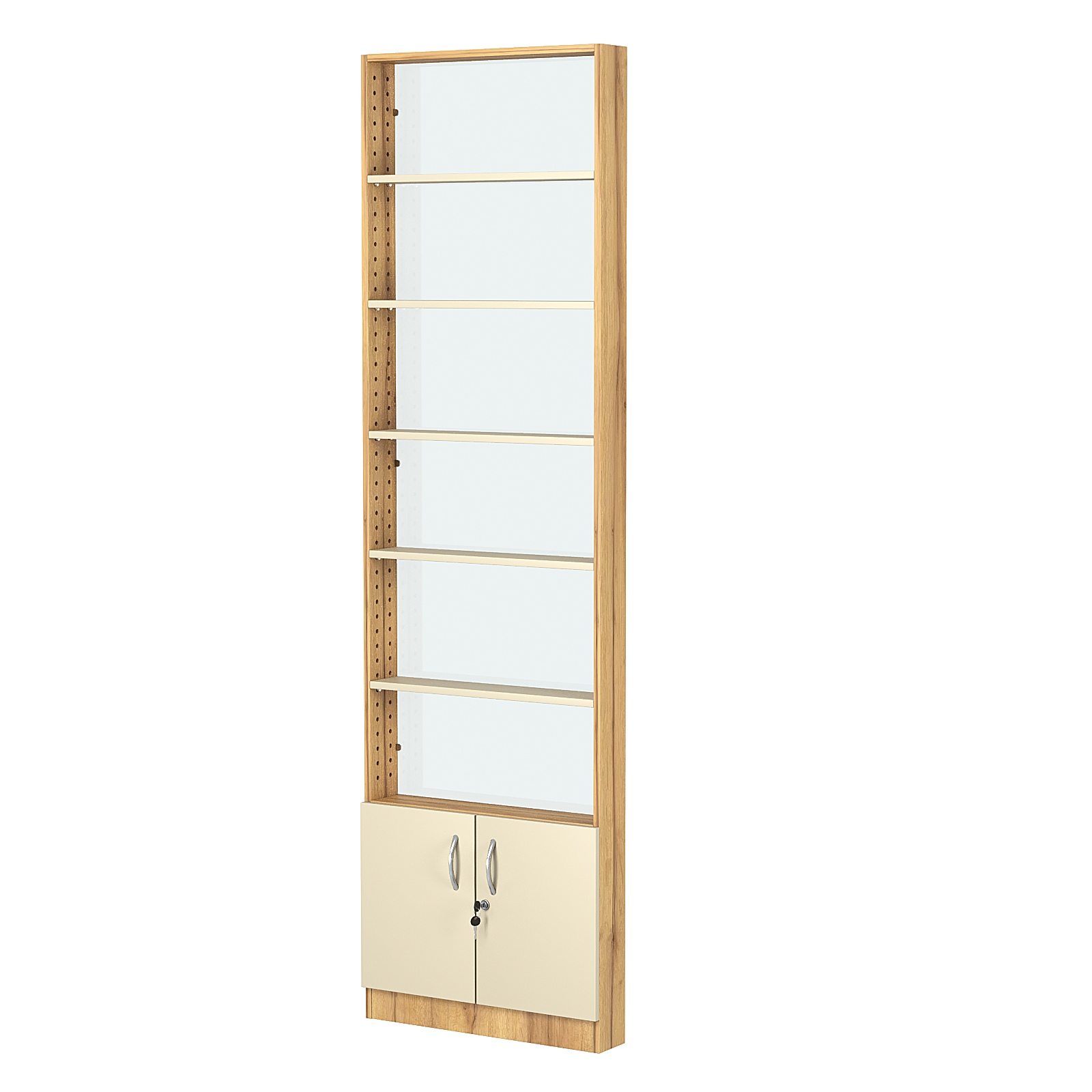 Стеллаж из ДСП с 5-ю полками 100x600 мм серии LEVEL-5 №1-1 (З/C - СТЕКЛО) Дуб Золотистый и Крем Вайс