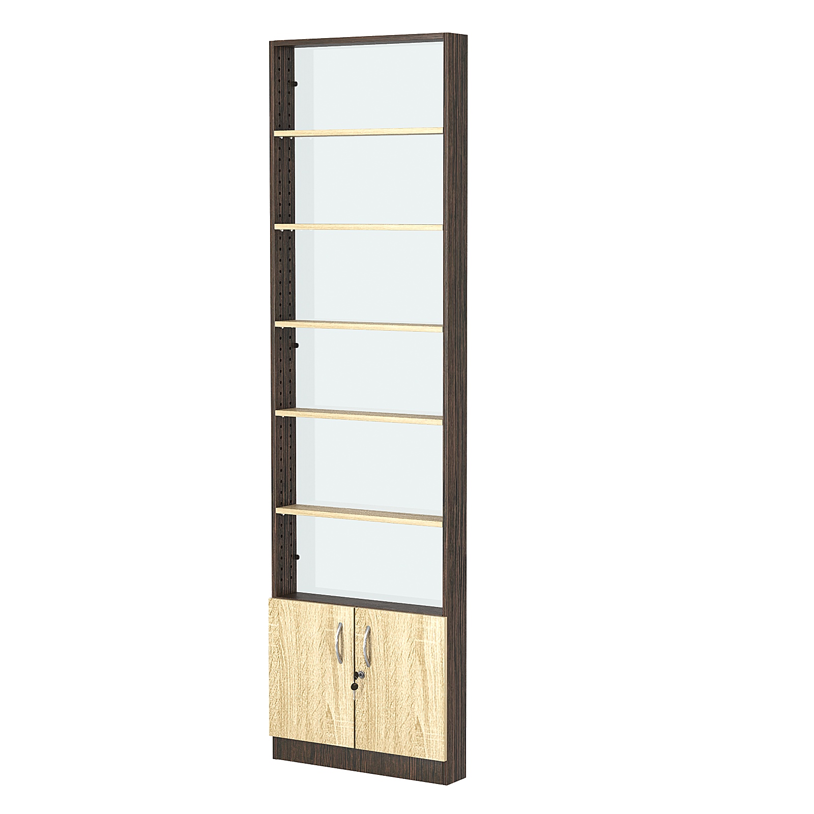 Стеллаж из ДСП с 5-ю полками 100x600 мм серии LEVEL-5 №1-1 (З/C - СТЕКЛО) Дуб Венге + Дуб Сонома