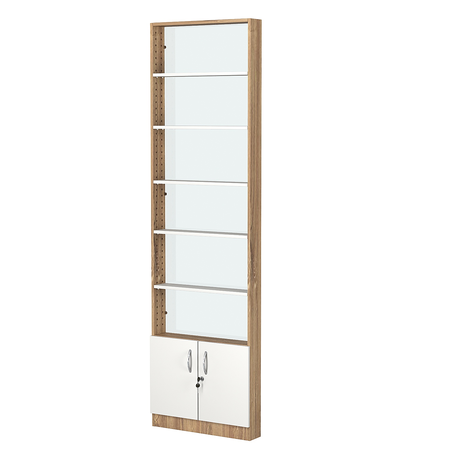 Стеллаж из ДСП с 5-ю полками 100x600 мм серии LEVEL-5 №1-1 (З/C - СТЕКЛО) Дуб Канзас коричневый + Белый