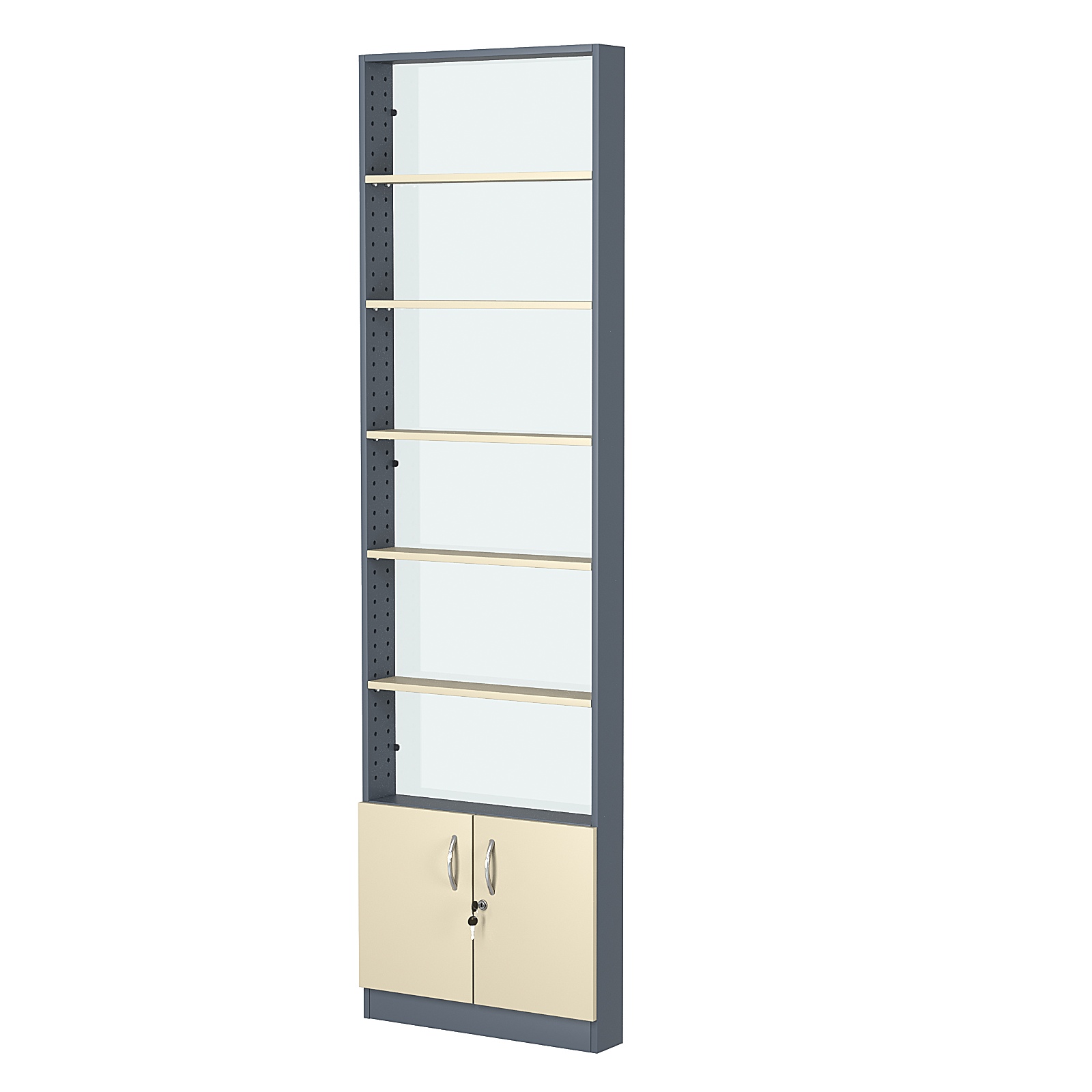 Стеллаж из ДСП с 5-ю полками 100x600 мм серии LEVEL-5 №1-1 (З/C - СТЕКЛО) Темно-серый + Крем Вайс