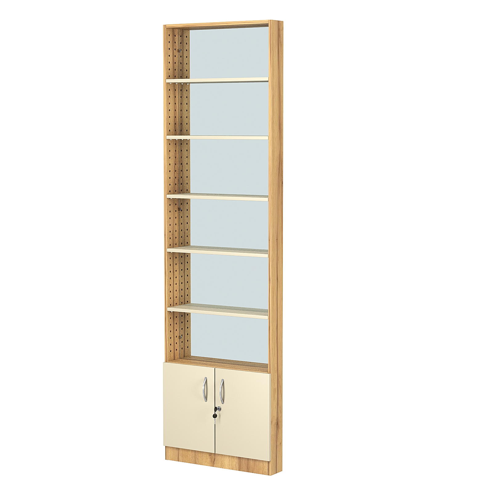 Стеллаж из ДСП с 5-ю полками 100x600 мм серии LEVEL-5 №1-2 (З/C - ЗЕРКАЛО) Дуб Золотистый и Крем Вайс