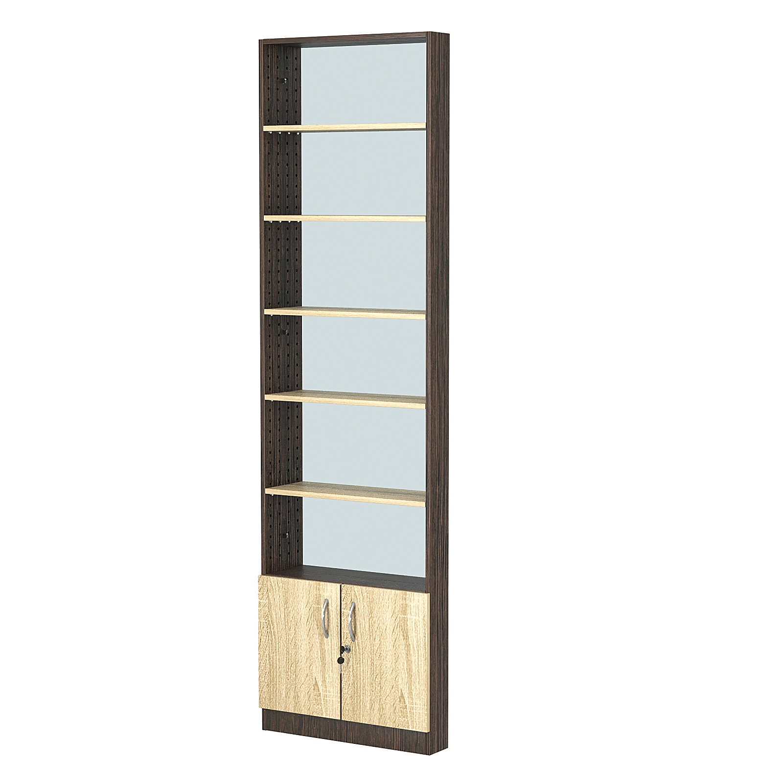 Стеллаж из ДСП с 5-ю полками 100x600 мм серии LEVEL-5 №1-2 (З/C - ЗЕРКАЛО) Дуб Венге + Дуб Сонома