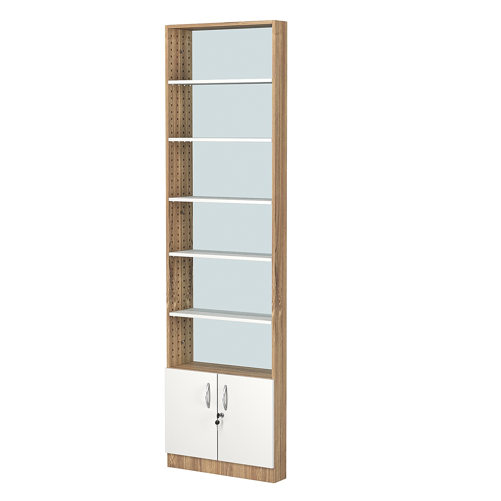 Стеллаж из ДСП с 5-ю полками 100x600 мм серии LEVEL-5 №1-2 (З/C - ЗЕРКАЛО) Дуб Канзас коричневый + Белый