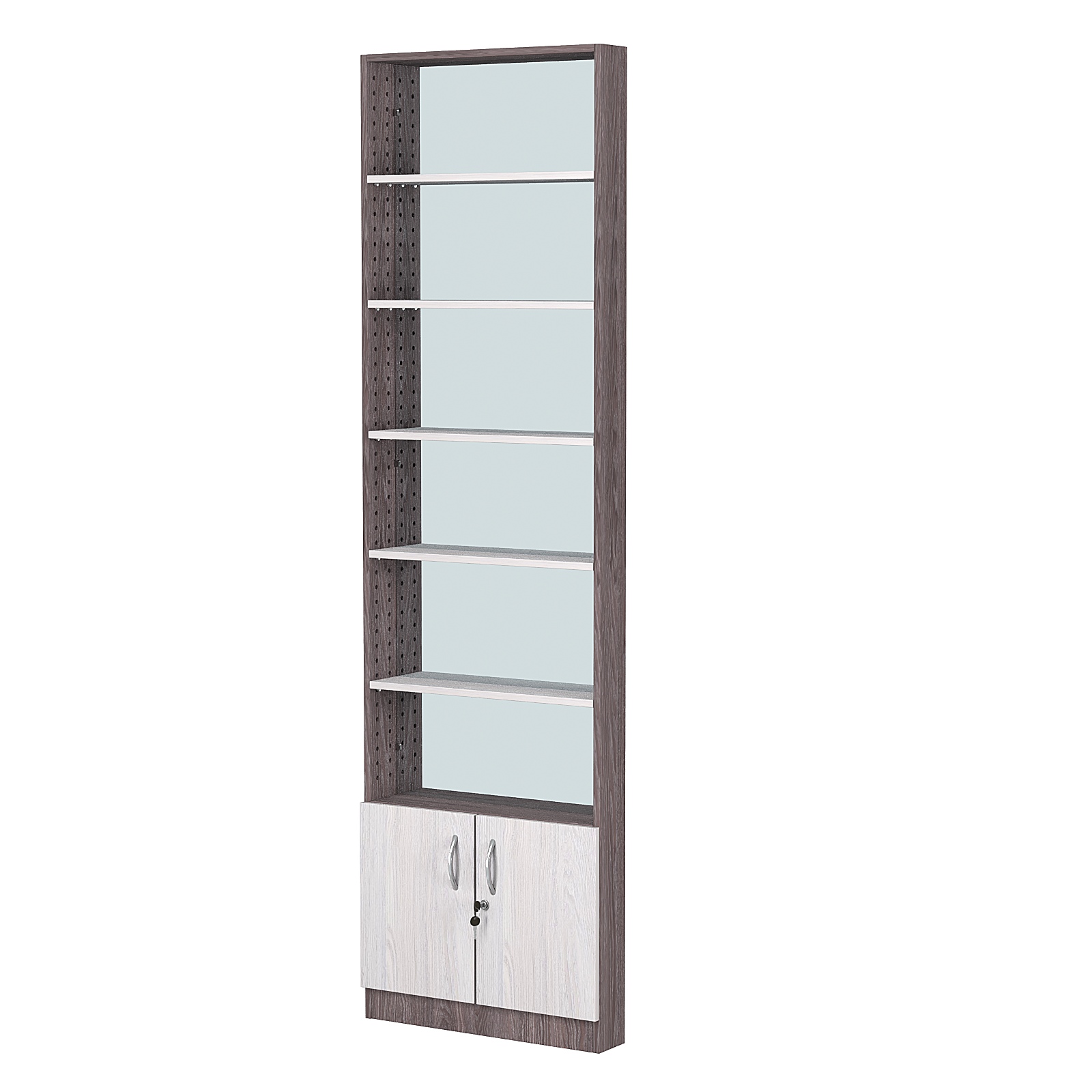 Стеллаж из ДСП с 5-ю полками 100x600 мм серии LEVEL-5 №1-2 (З/C - ЗЕРКАЛО) Ясень Анкор темный + Ясень Анкор светлый