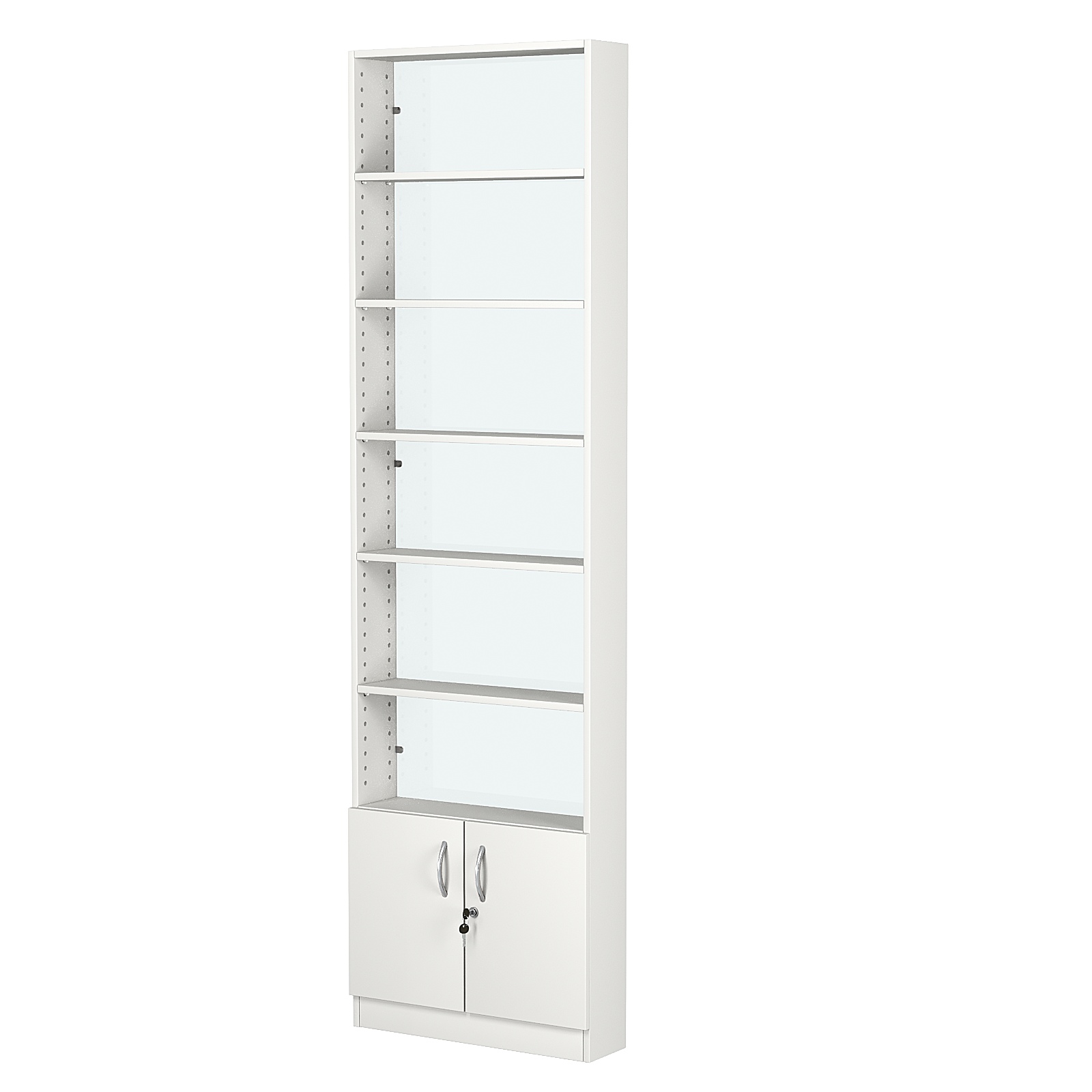 Стеллаж из ДСП с 5-ю полками 150x600 мм серии LEVEL-5 №2-1 (З/C - СТЕКЛО) Белый