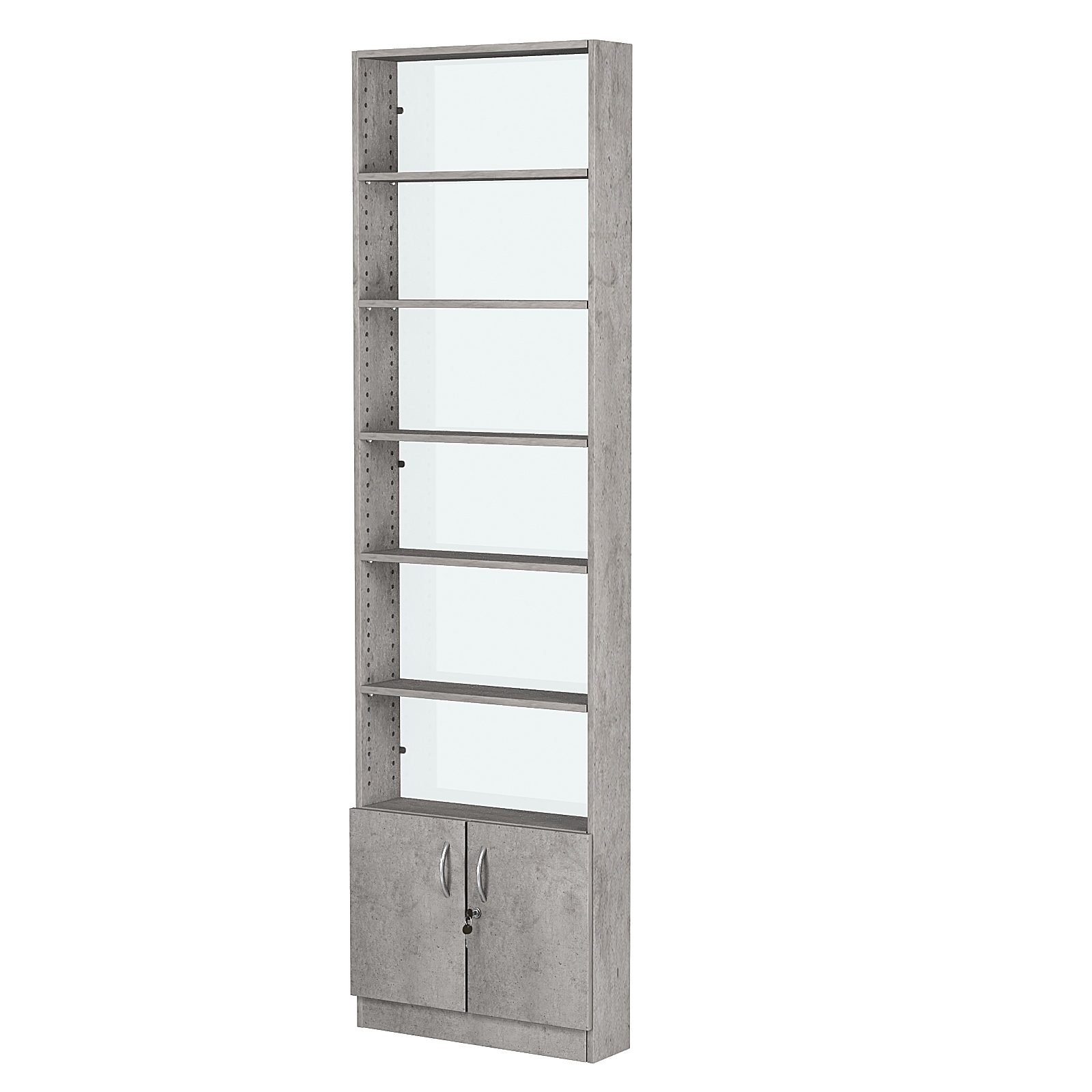 Стеллаж из ДСП с 5-ю полками 150x600 мм серии LEVEL-5 №2-1 (З/C - СТЕКЛО) Бетон Чикаго светло-серый F186 ST9