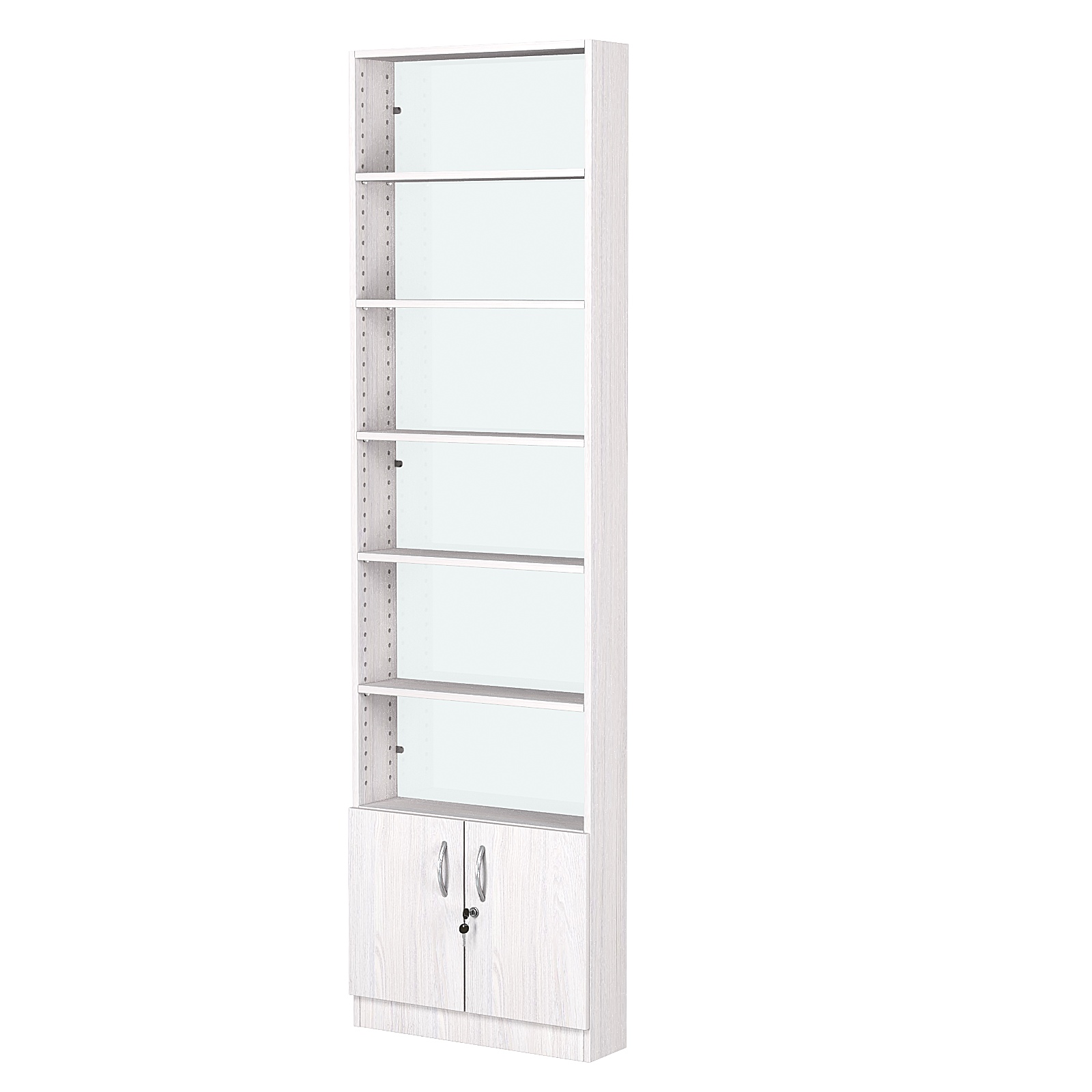 Стеллаж из ДСП с 5-ю полками 150x600 мм серии LEVEL-5 №2-1 (З/C - СТЕКЛО) Ясень Анкор светлый