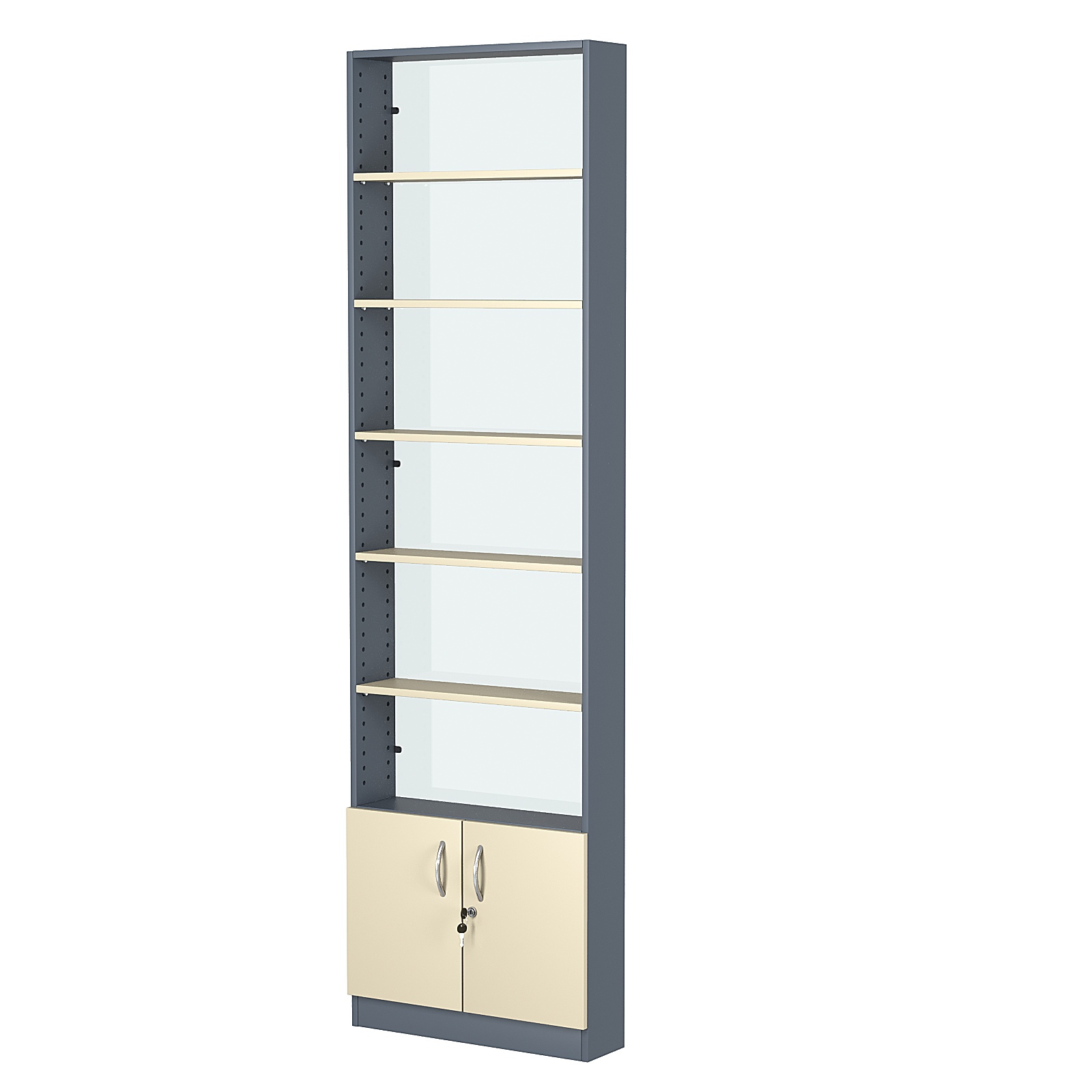 Стеллаж из ДСП с 5-ю полками 150x600 мм серии LEVEL-5 №2-1 (З/C - СТЕКЛО) Темно-серый + Крем Вайс