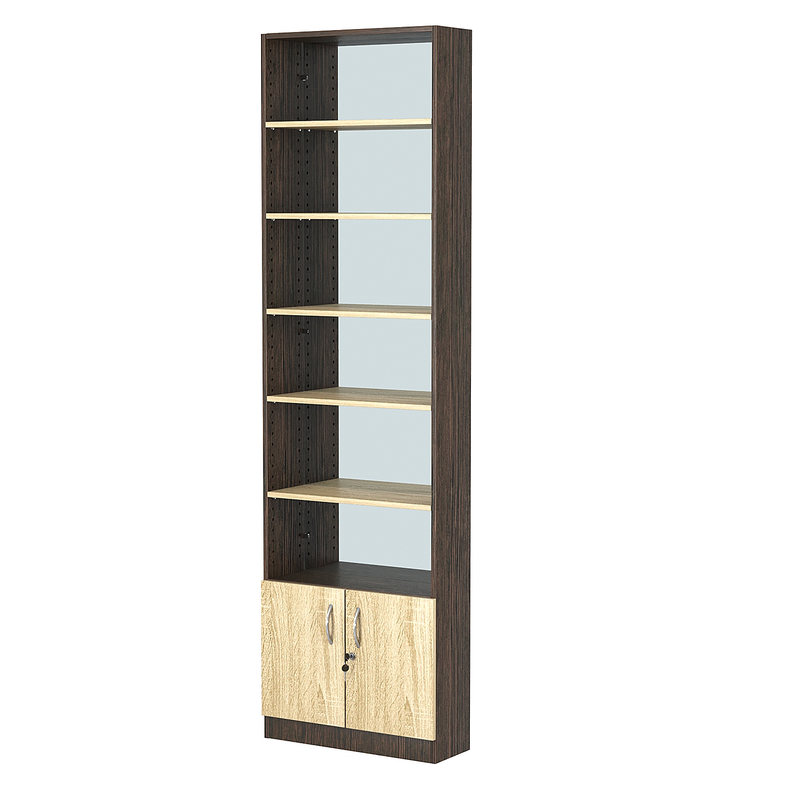 Стеллаж из ДСП с 5-ю полками 200x600 мм серии LEVEL-5 №3-2 (З/C - ЗЕРКАЛО) Дуб Венге + Дуб Сонома