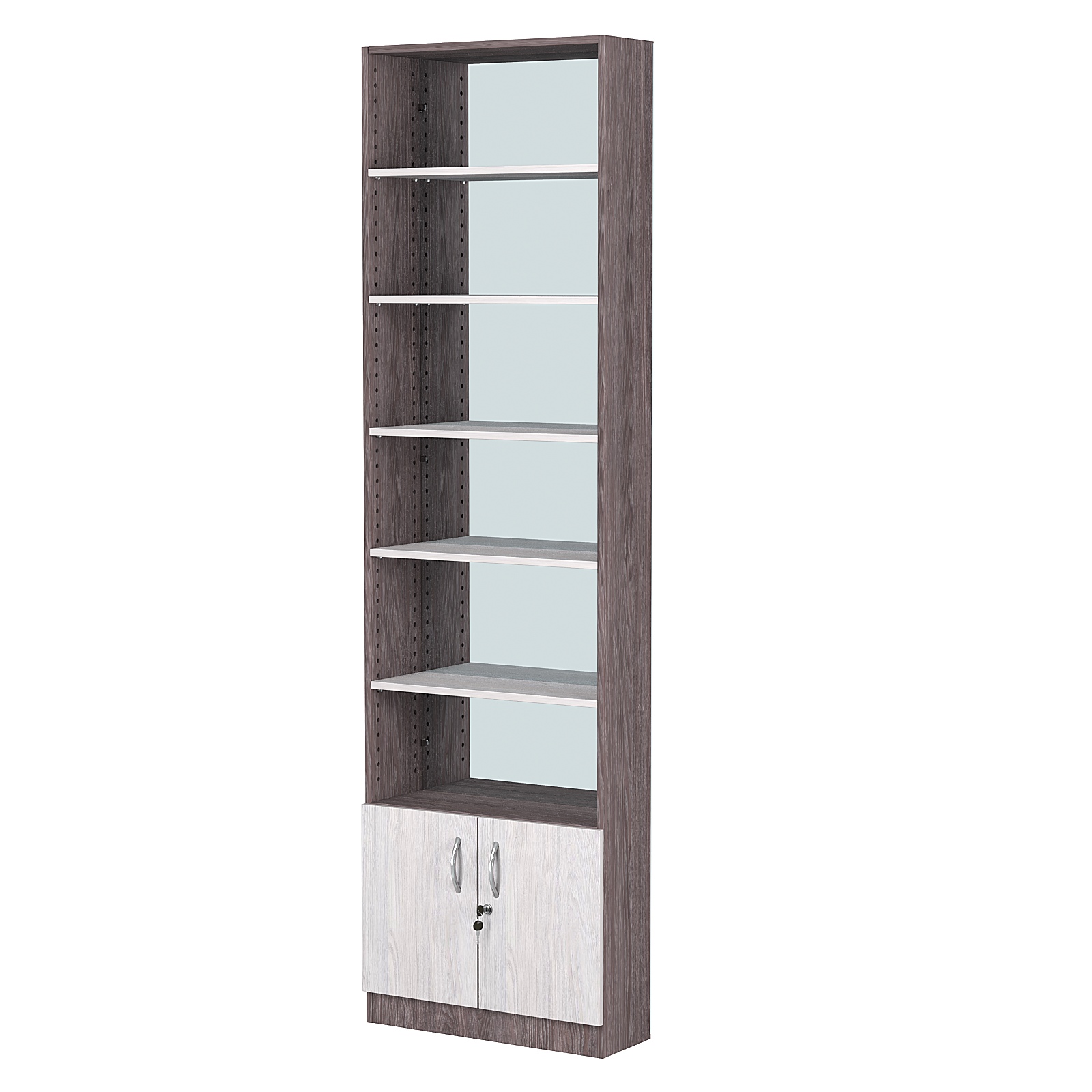 Стеллаж из ДСП с 5-ю полками 200x600 мм серии LEVEL-5 №3-2 (З/C - ЗЕРКАЛО) Ясень Анкор темный + Ясень Анкор светлый