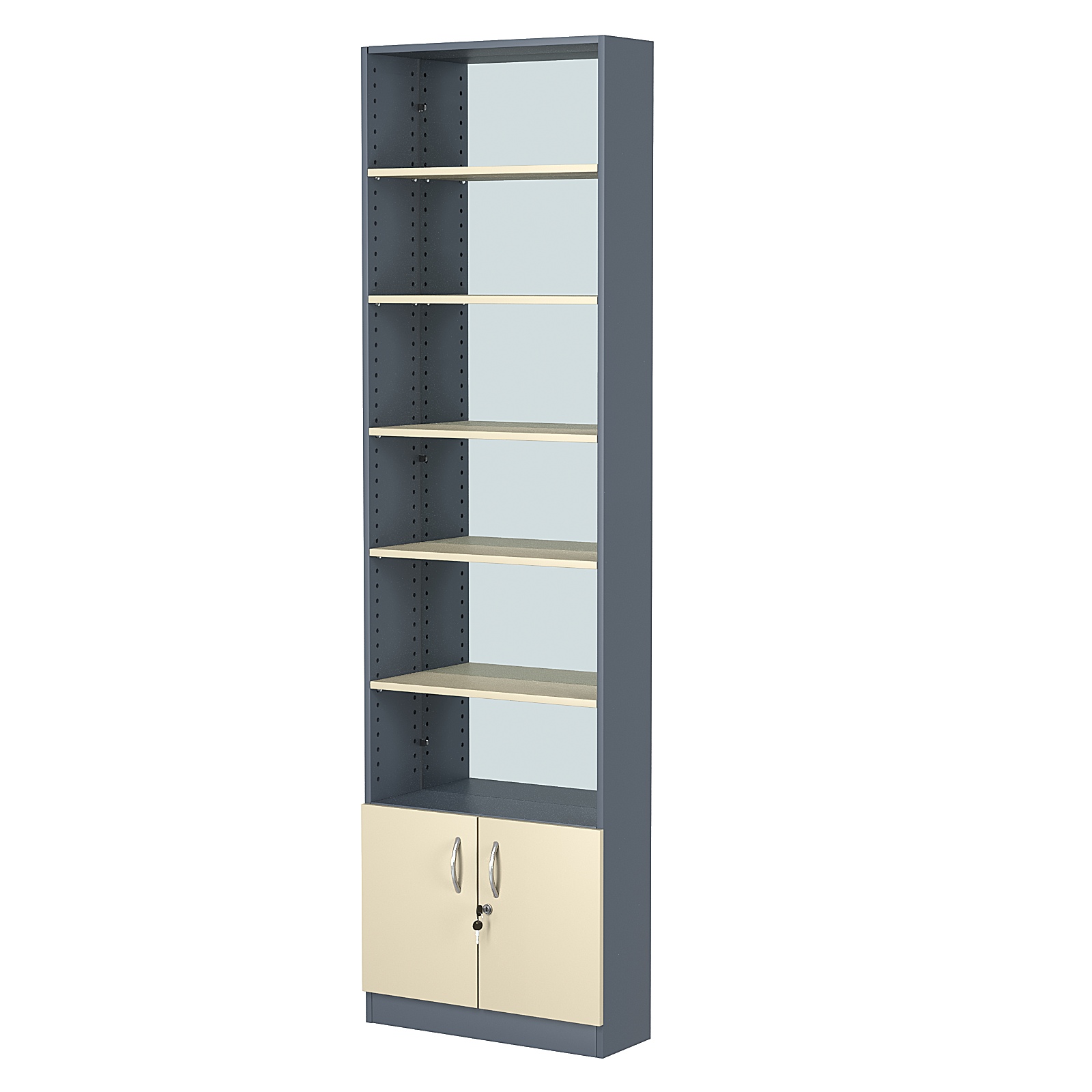 Стеллаж из ДСП с 5-ю полками 200x600 мм серии LEVEL-5 №3-2 (З/C - ЗЕРКАЛО) Темно-серый + Крем Вайс