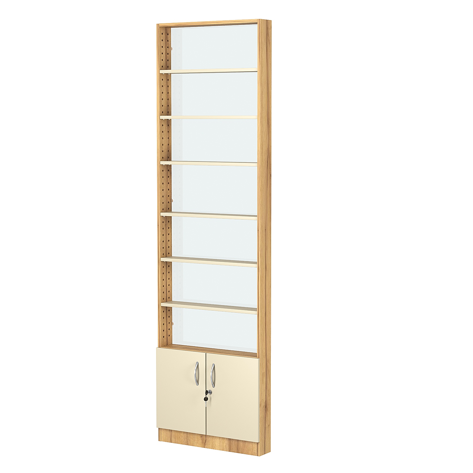 Стеллаж из ДСП с 6-ю полками 100x600 мм серии LEVEL-6 №1-1 (З/C - СТЕКЛО) Дуб Золотистый и Крем Вайс