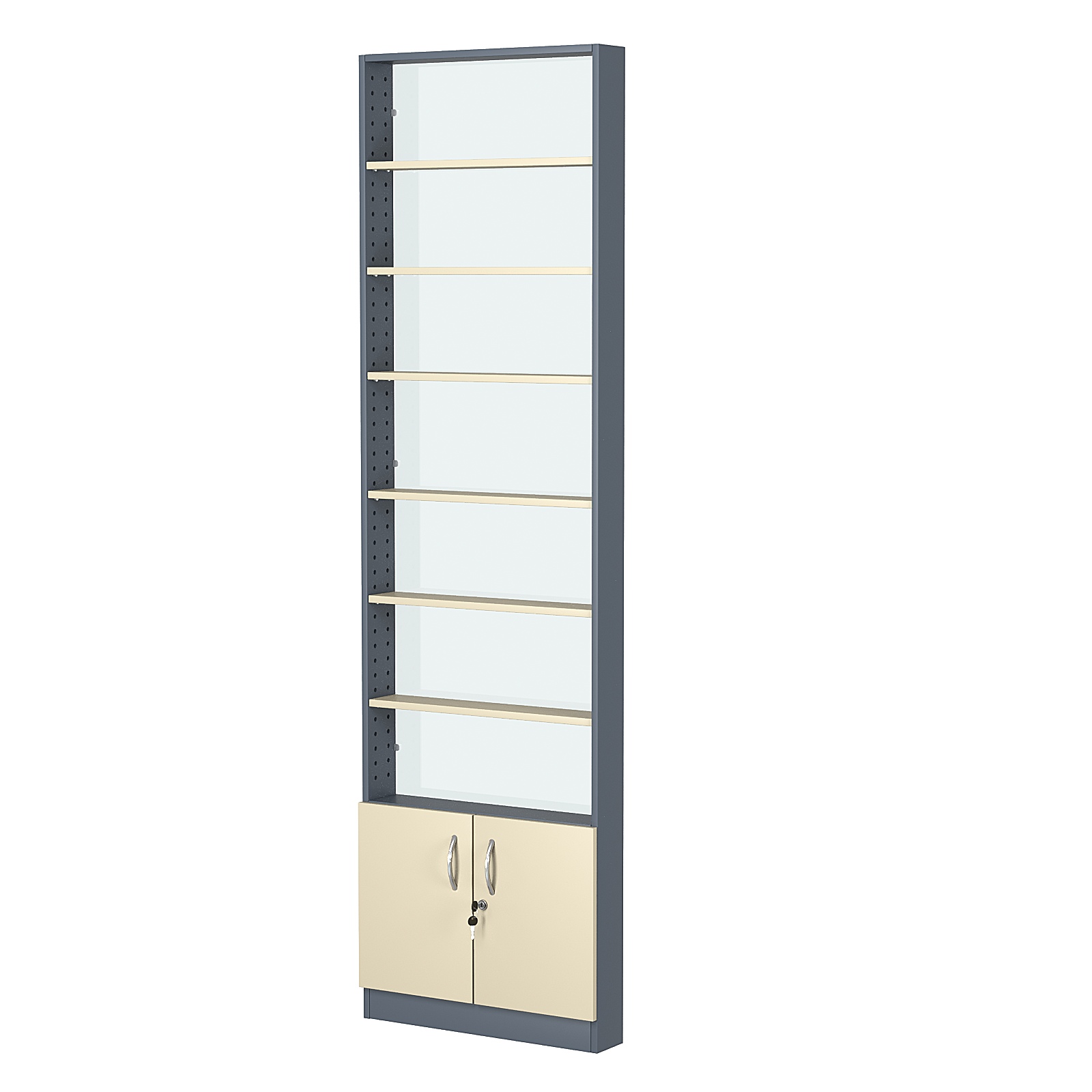 Стеллаж из ДСП с 6-ю полками 100x600 мм серии LEVEL-6 №1-1 (З/C - СТЕКЛО) Темно-серый + Крем Вайс