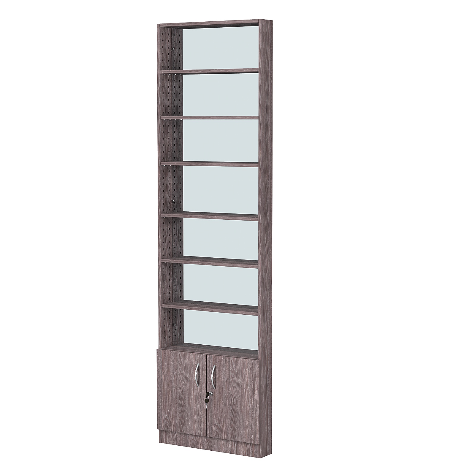 Стеллаж из ДСП с 6-ю полками 100x600 мм серии LEVEL-6 №1-2 (З/C - ЗЕРКАЛО) Ясень Анкор темный