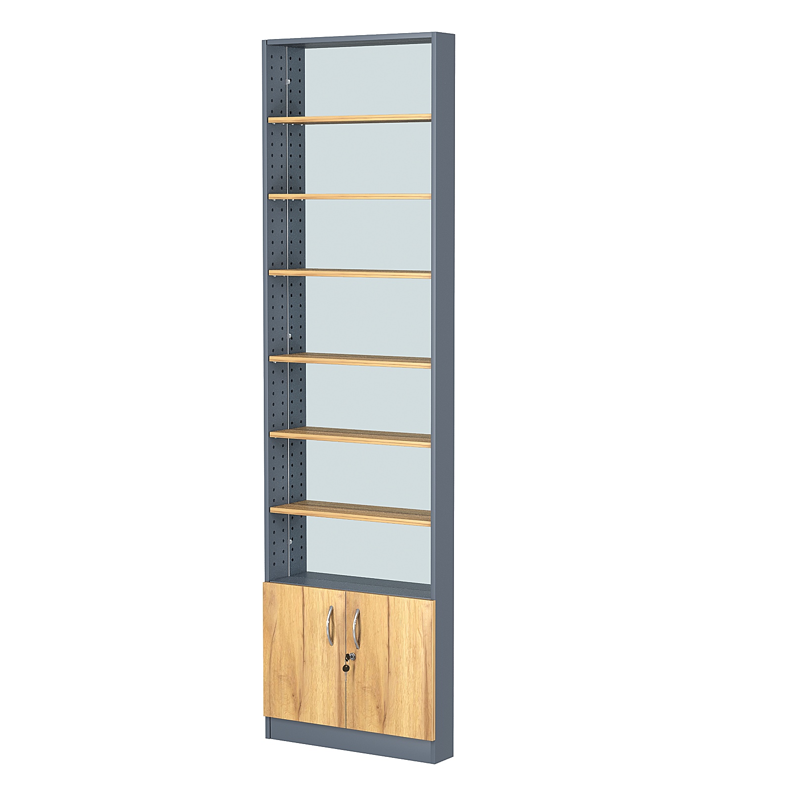 Стеллаж из ДСП с 6-ю полками 100x600 мм серии LEVEL-6 №1-2 (З/C - ЗЕРКАЛО) Темно-серый и Дуб Золотистый