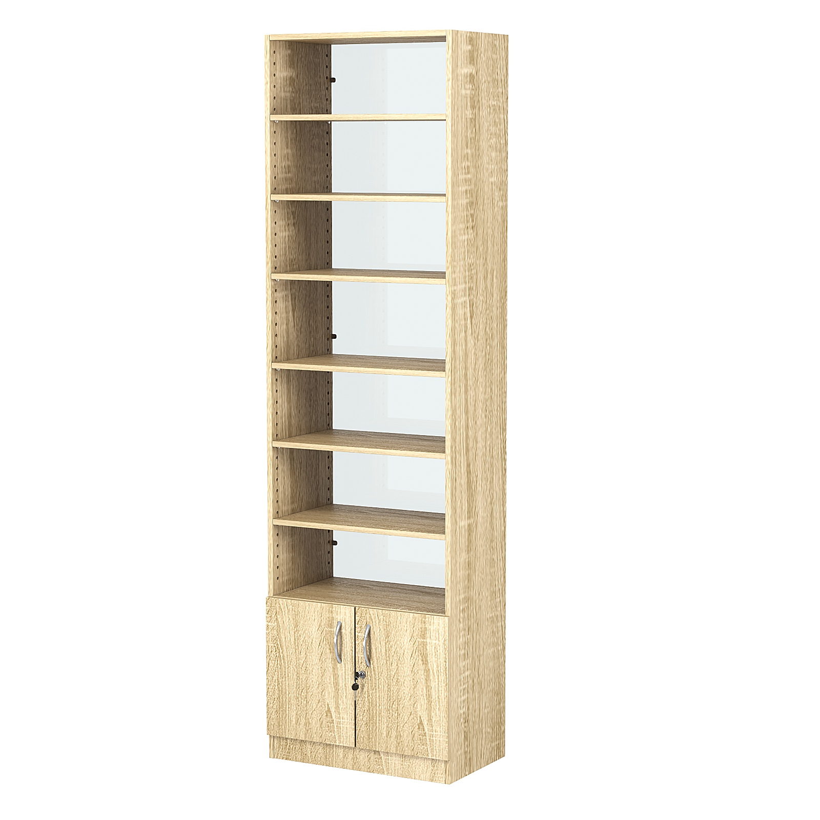 Стеллаж из ДСП с 6-ю полками 350x600 мм серии LEVEL-6 №6-1 (З/C - СТЕКЛО) Дуб Сонома