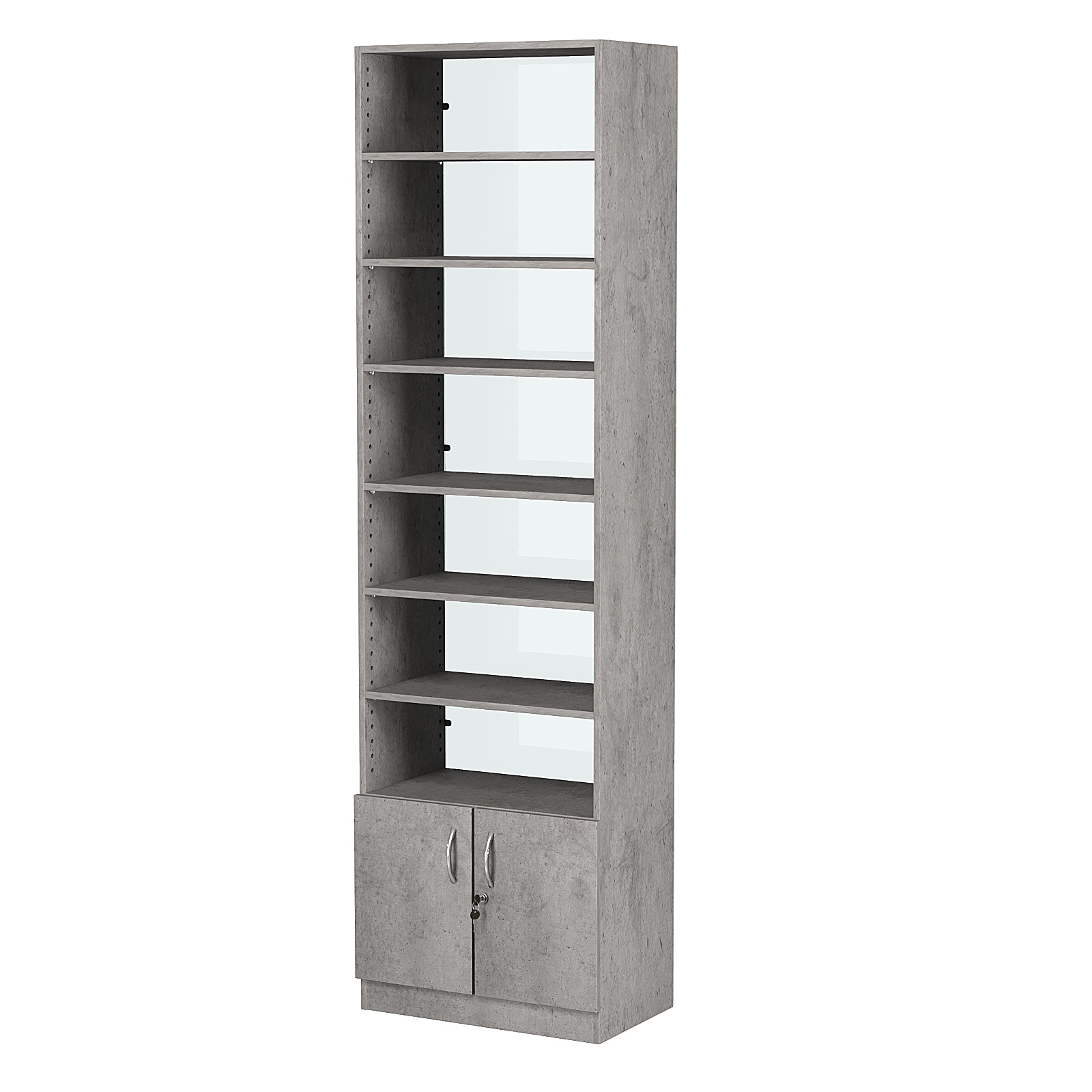 Стеллаж из ДСП с 6-ю полками 350x600 мм серии LEVEL-6 №6-1 (З/C - СТЕКЛО) Бетон Чикаго светло-серый F186 ST9