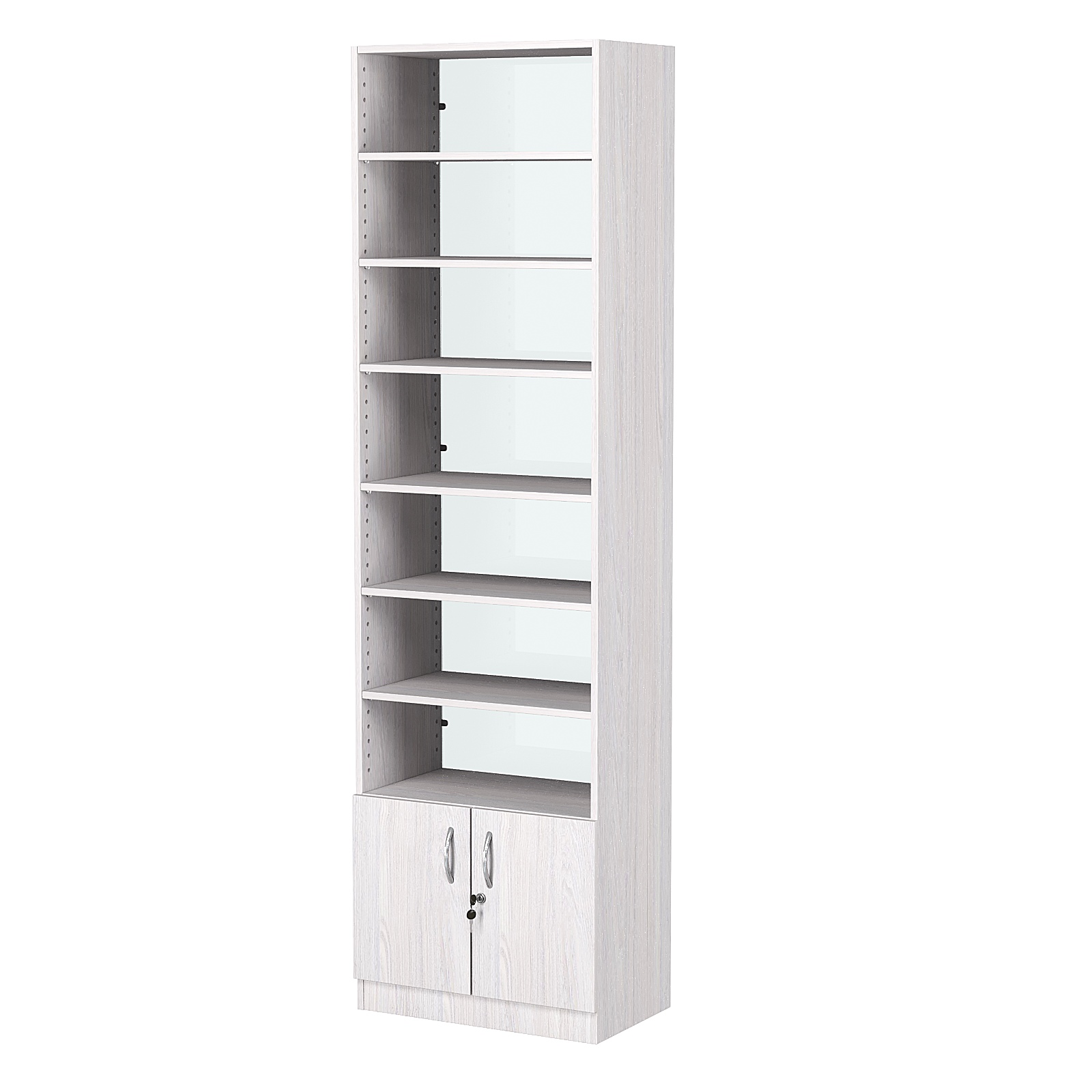 Стеллаж из ДСП с 6-ю полками 350x600 мм серии LEVEL-6 №6-1 (З/C - СТЕКЛО) Ясень Анкор светлый