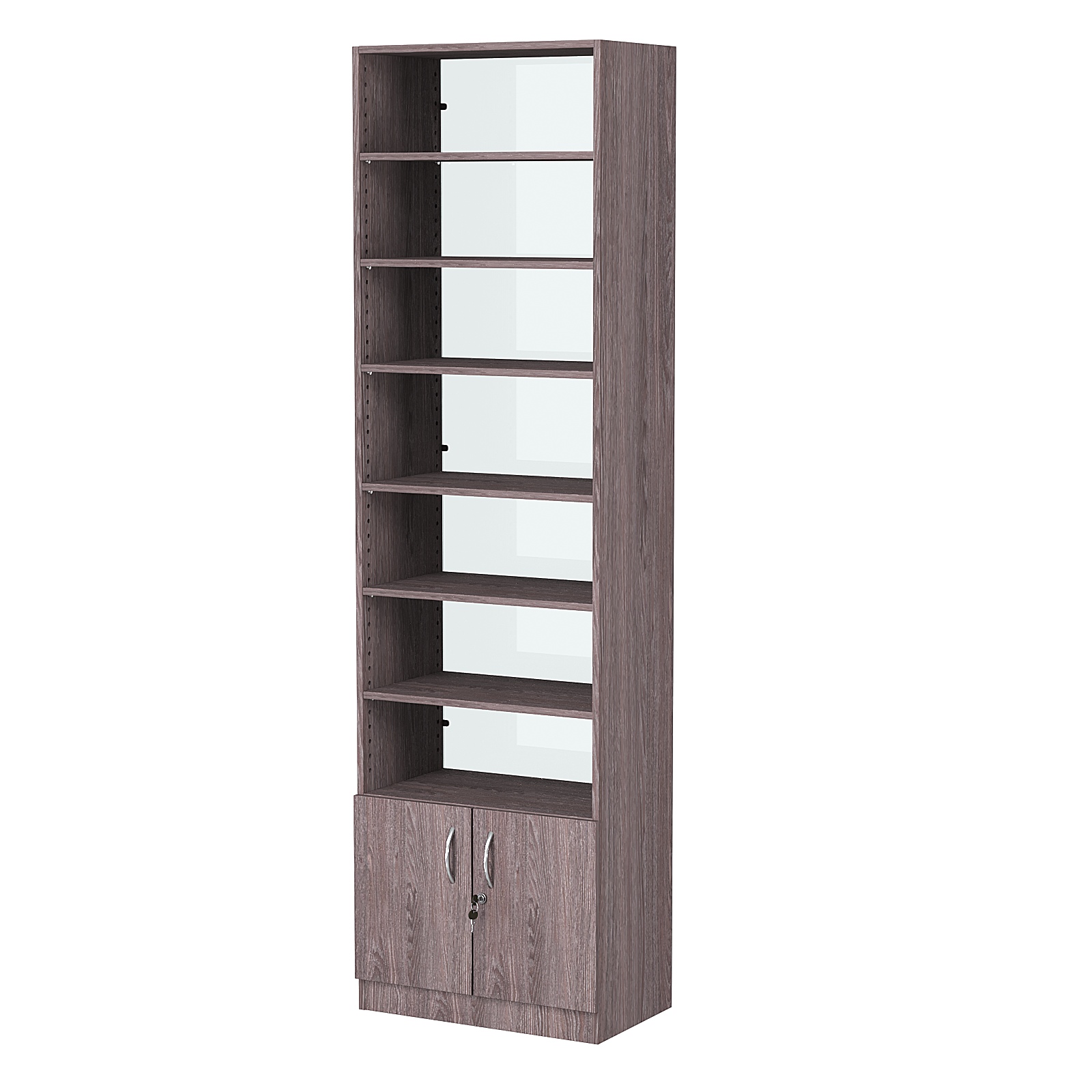 Стеллаж из ДСП с 6-ю полками 350x600 мм серии LEVEL-6 №6-1 (З/C - СТЕКЛО) Ясень Анкор темный